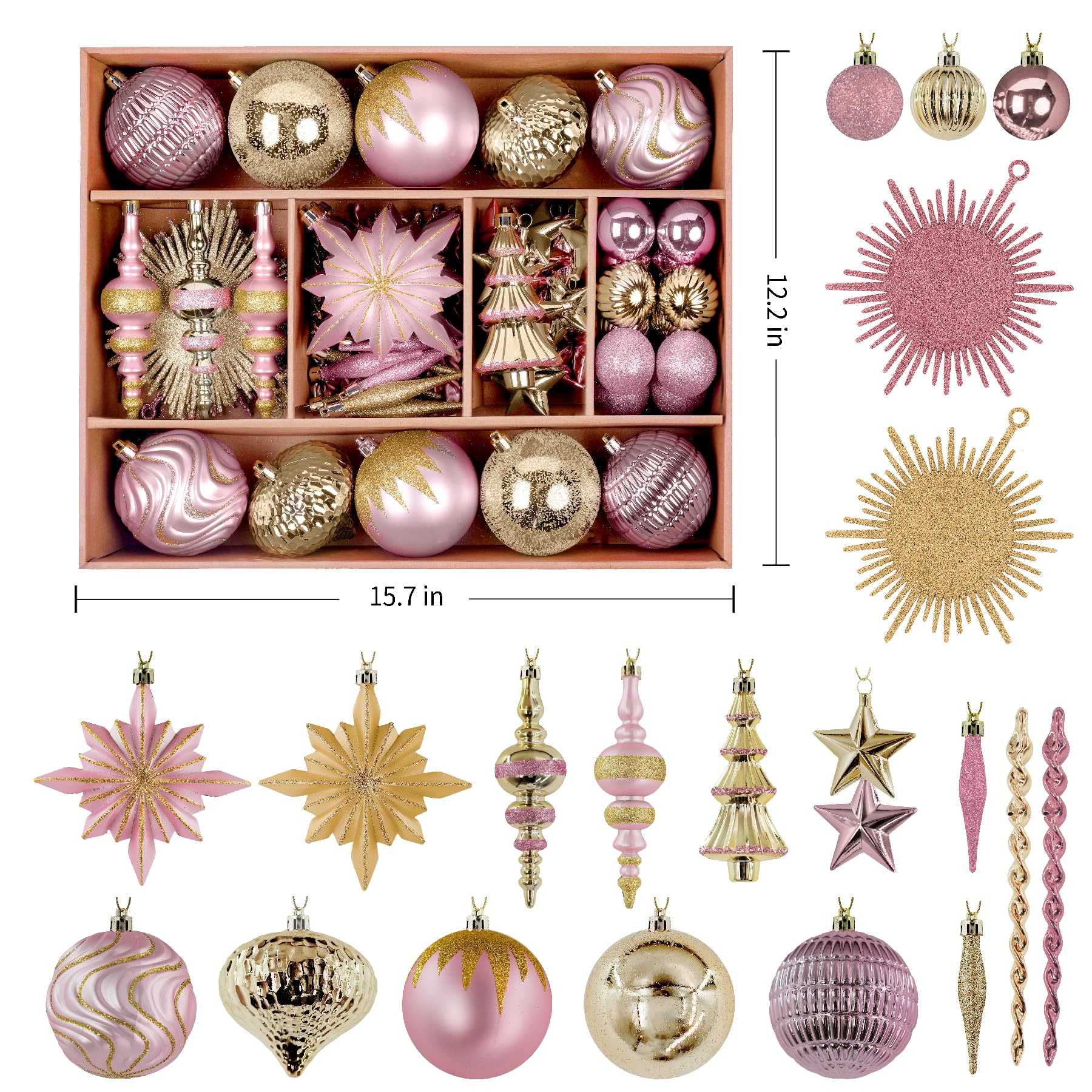 80ct Pink and Gold Christmas Ball Ornament Set - SHareconn