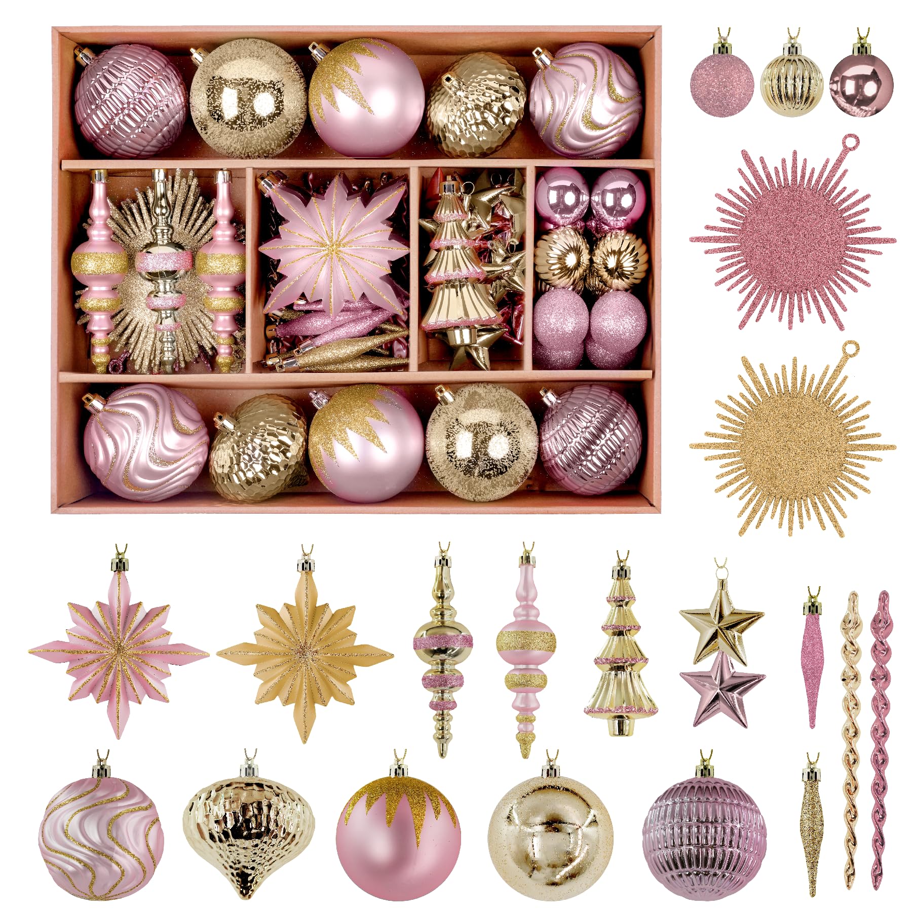 80ct Pink and Gold Christmas Ball Ornament Set - SHareconn