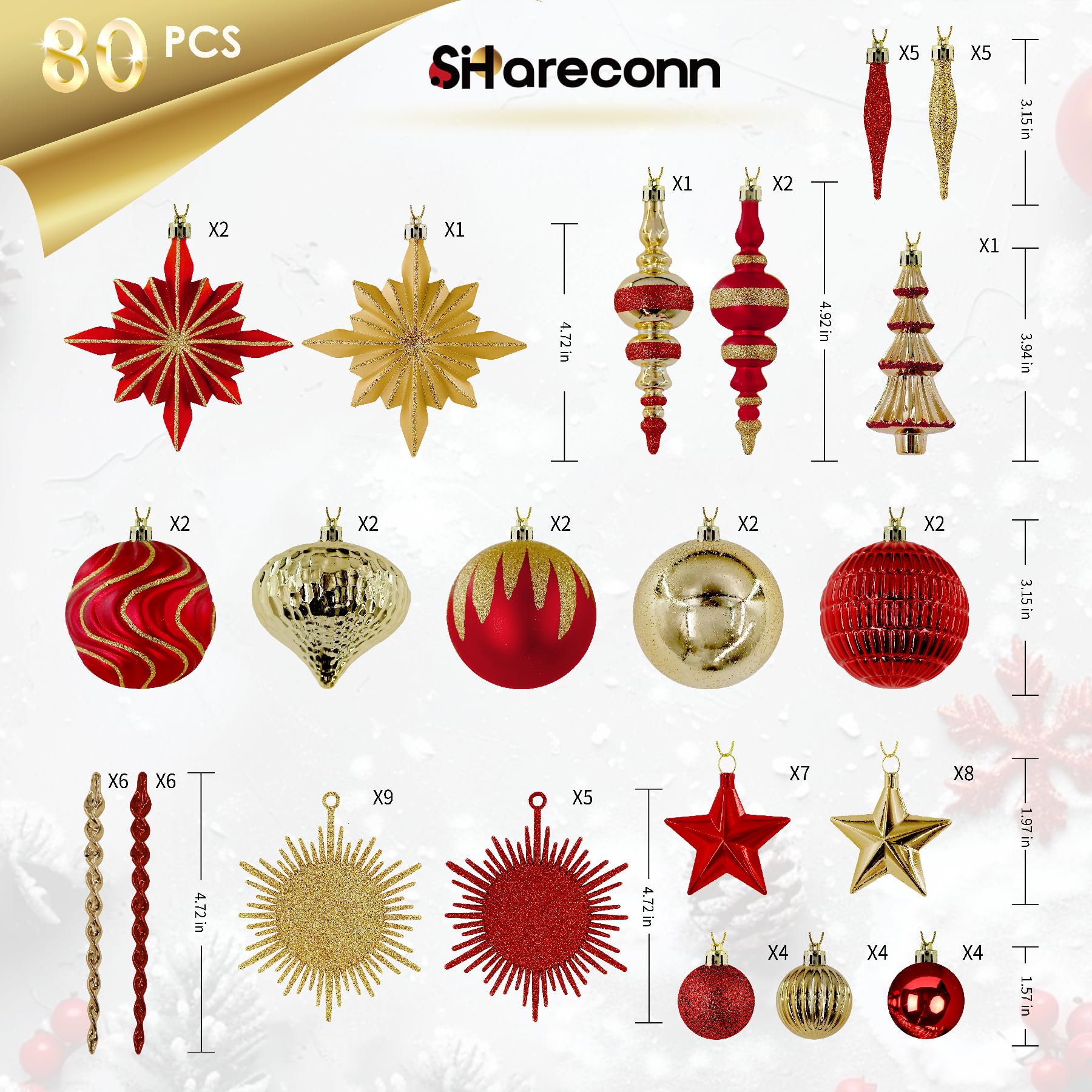 80ct Red and Gold Christmas Ball Ornaments - SHareconn