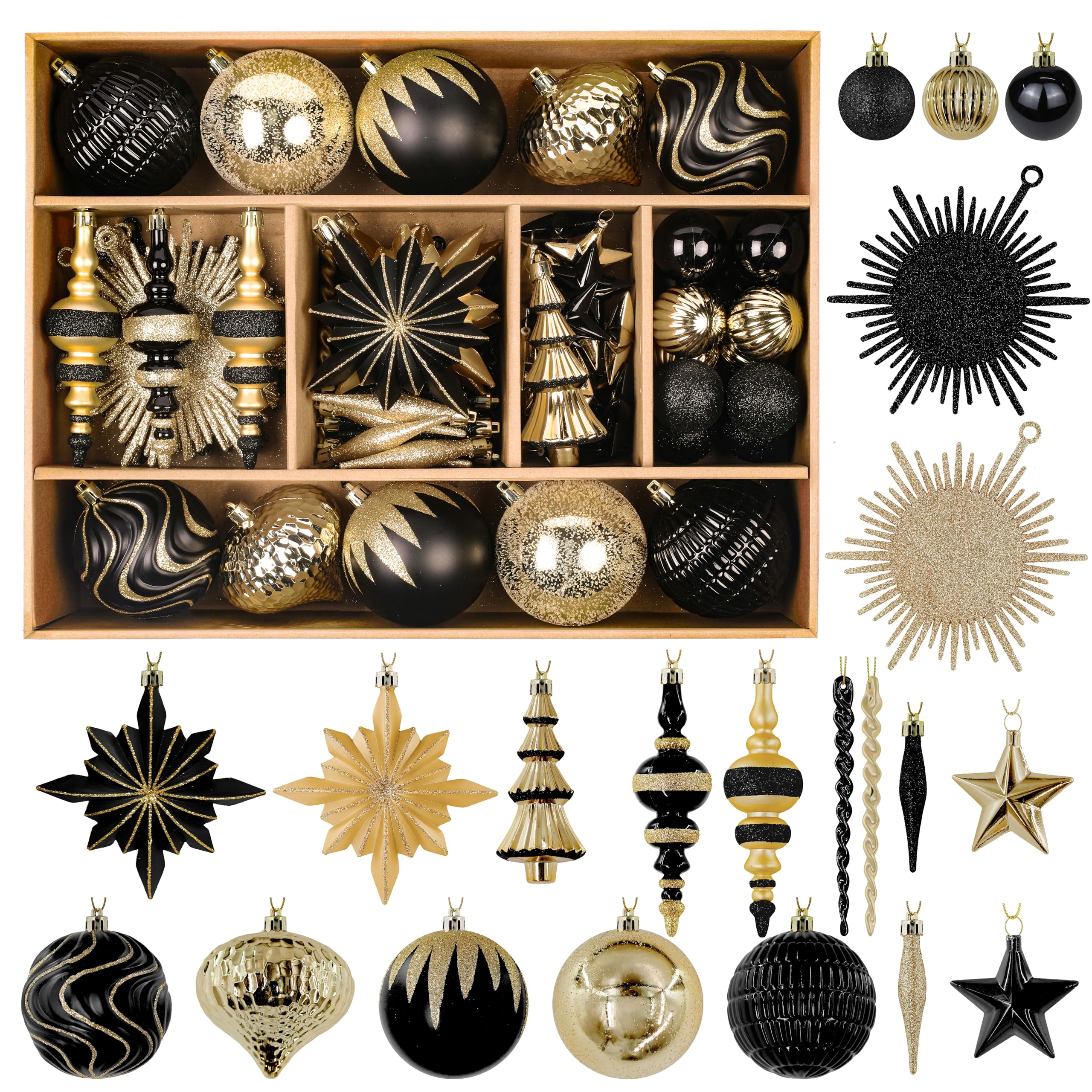 80pcs Black and Gold Christmas Balls Ornaments Set with Lanyards - SHareconn