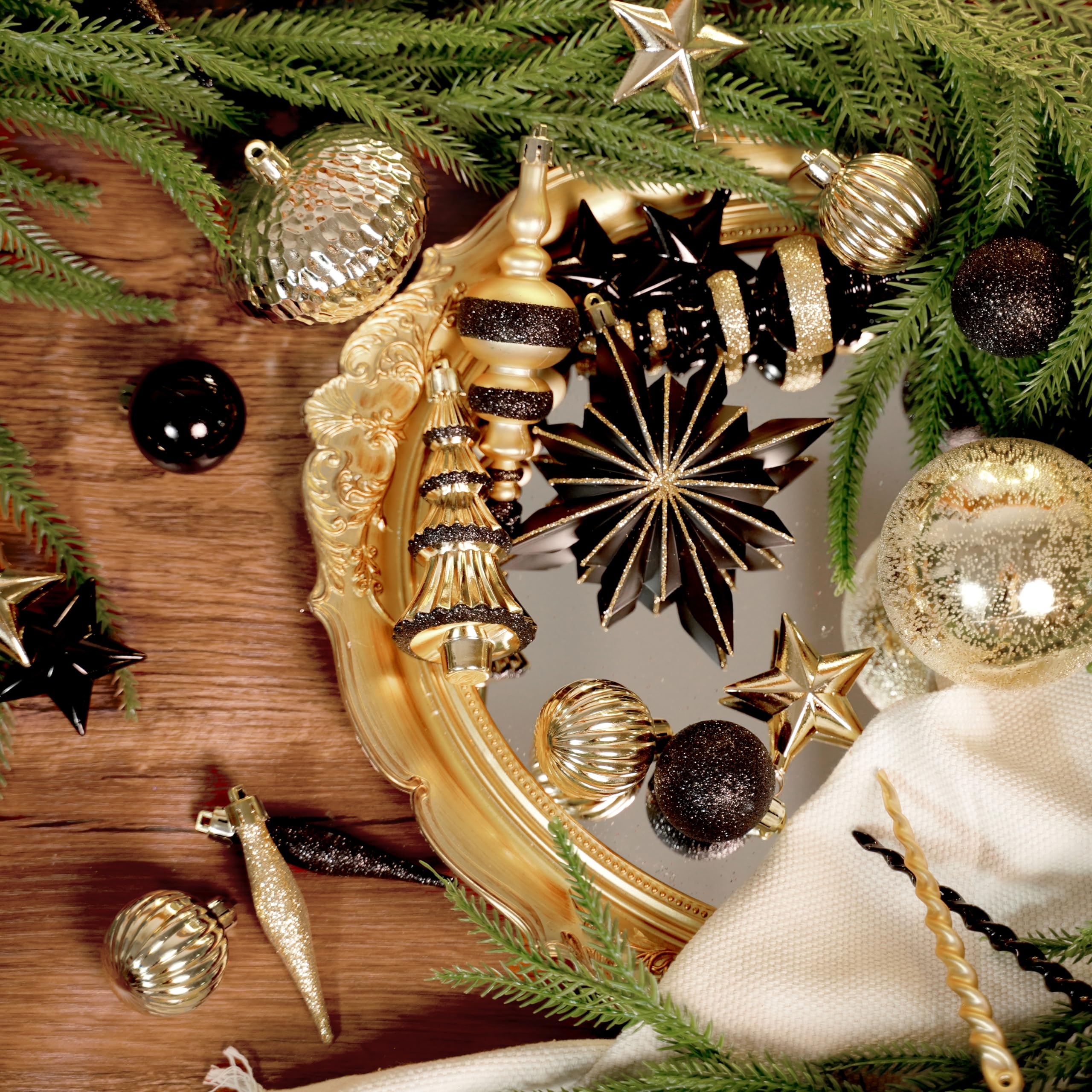 80pcs Black and Gold Christmas Balls Ornaments Set with Lanyards - SHareconn