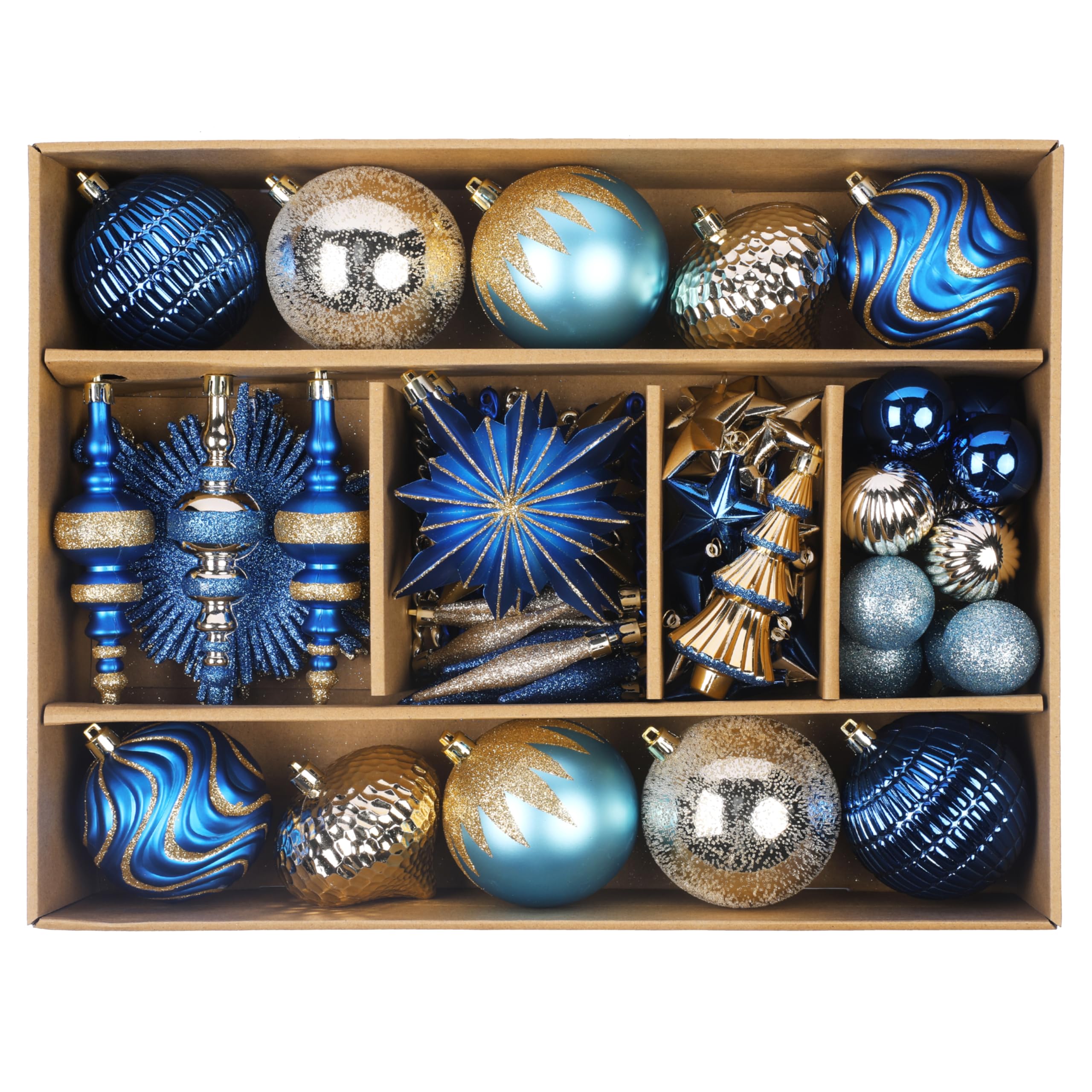 80pcs Blue and Gold Christmas Balls Ornaments Setwith Lanyards - SHareconn