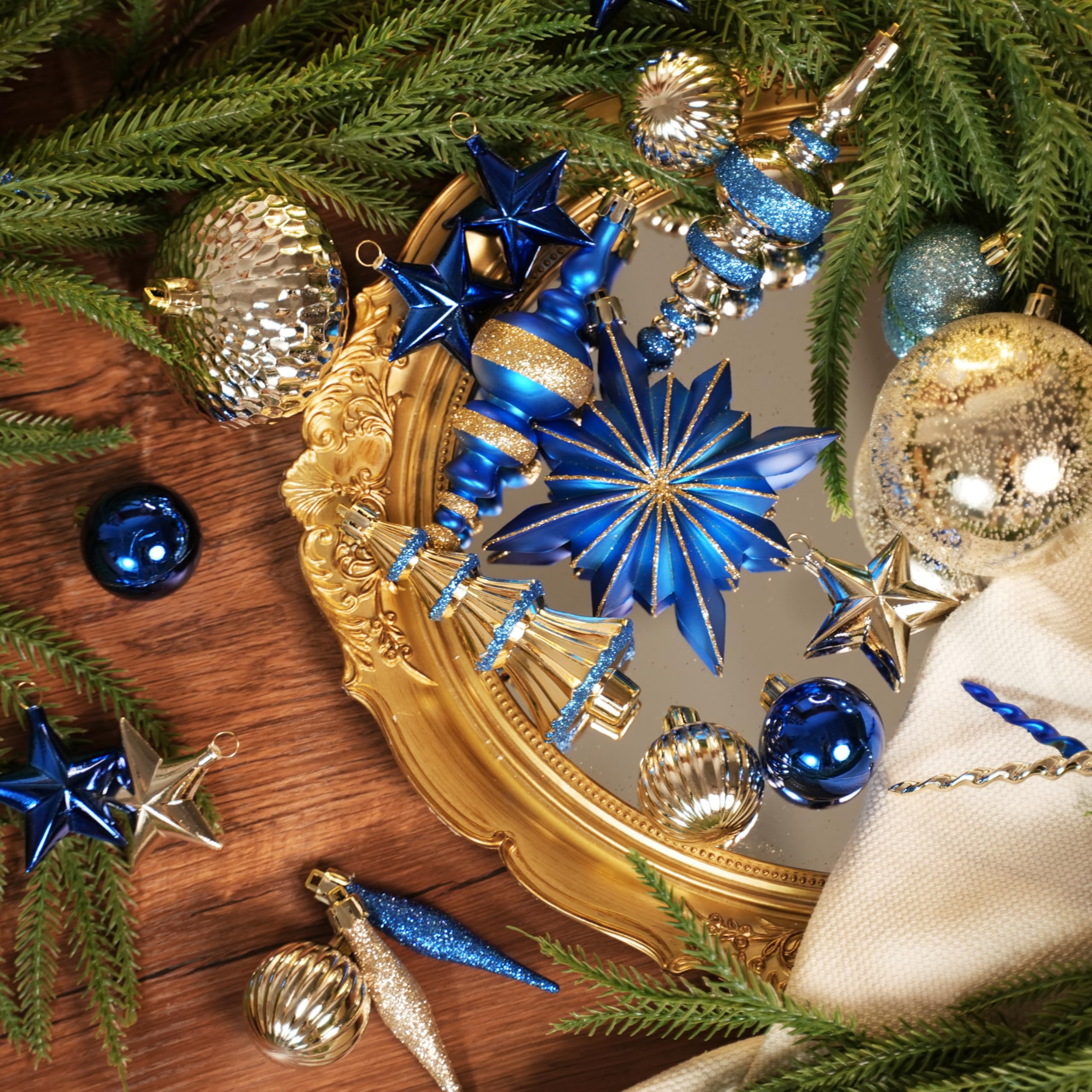 80pcs Blue and Gold Christmas Balls Ornaments Setwith Lanyards - SHareconn