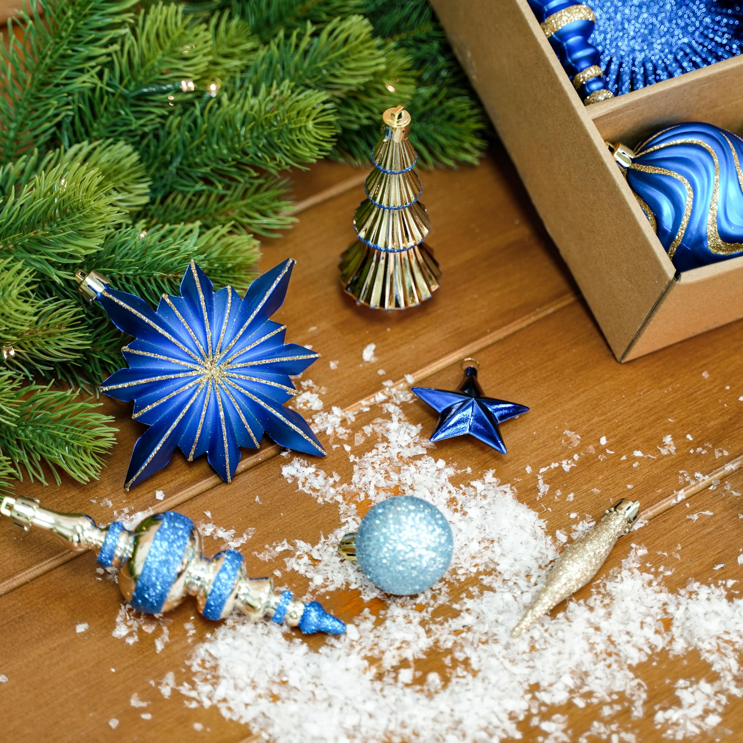 80pcs Blue and Gold Christmas Balls Ornaments Setwith Lanyards - SHareconn