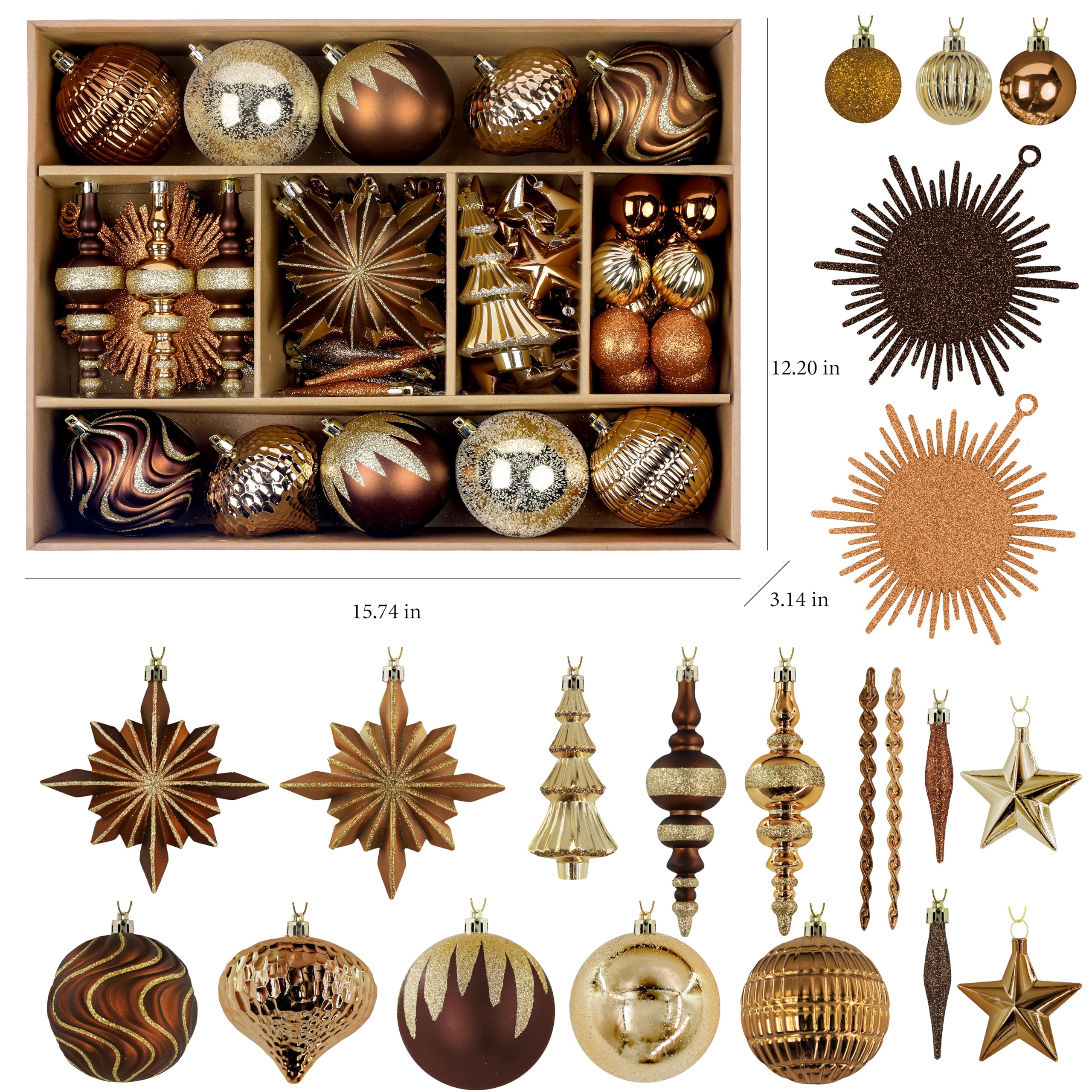 80pcs Bronze Copper Gold Christmas Balls Ornaments Set with Lanyards - SHareconn