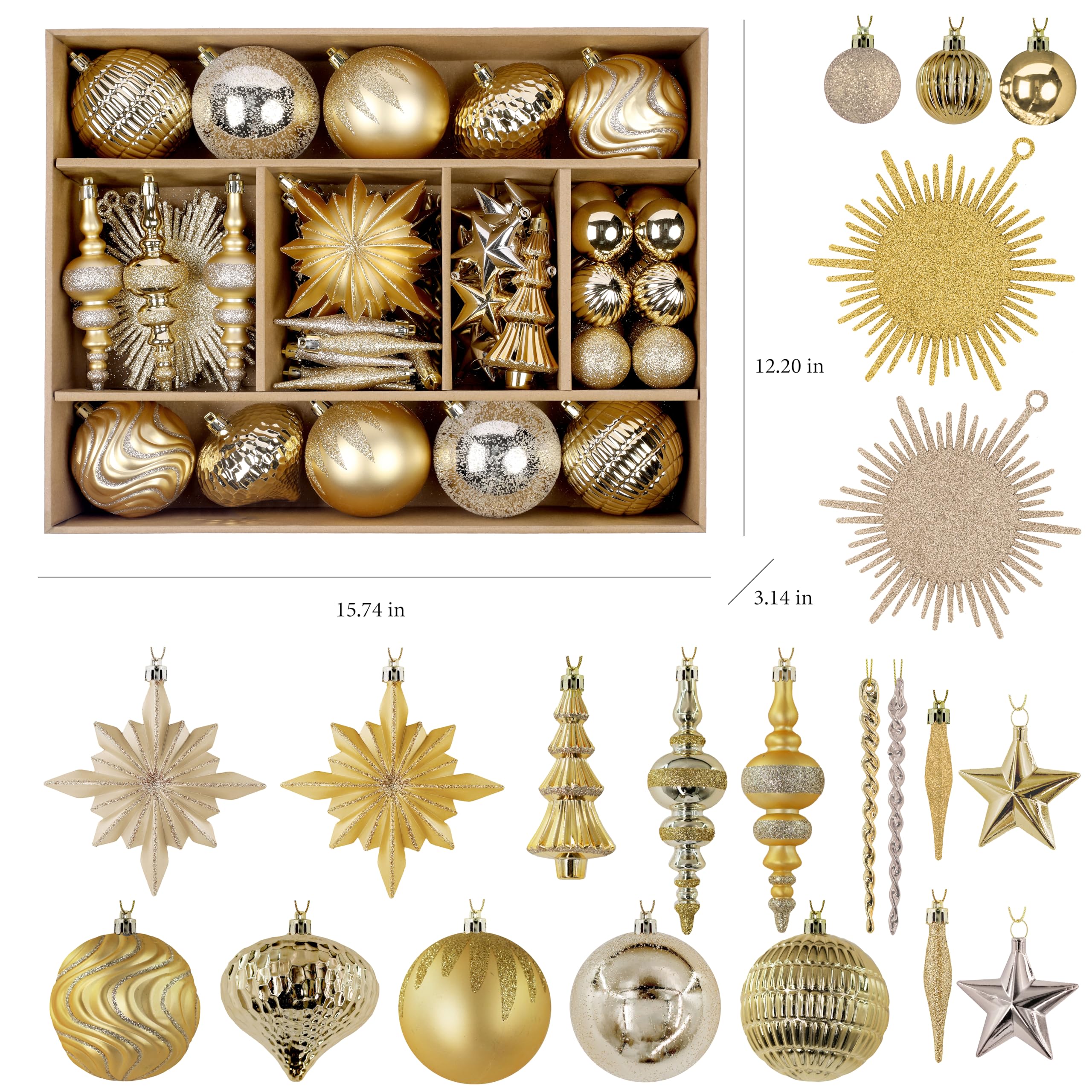 80pcs Light Gold Christmas Balls Ornaments Set with Lanyards - SHareconn