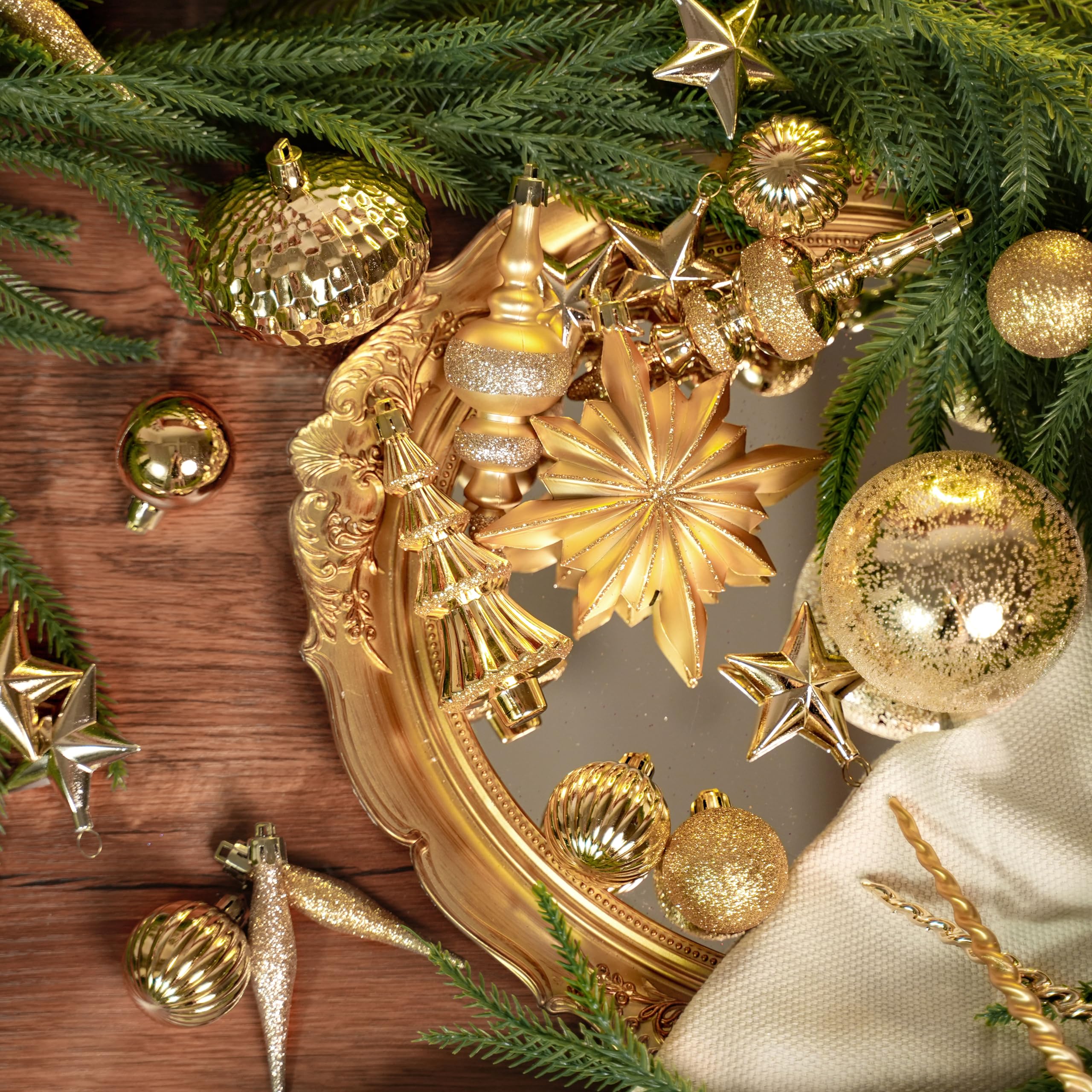 80pcs Light Gold Christmas Balls Ornaments Set with Lanyards - SHareconn