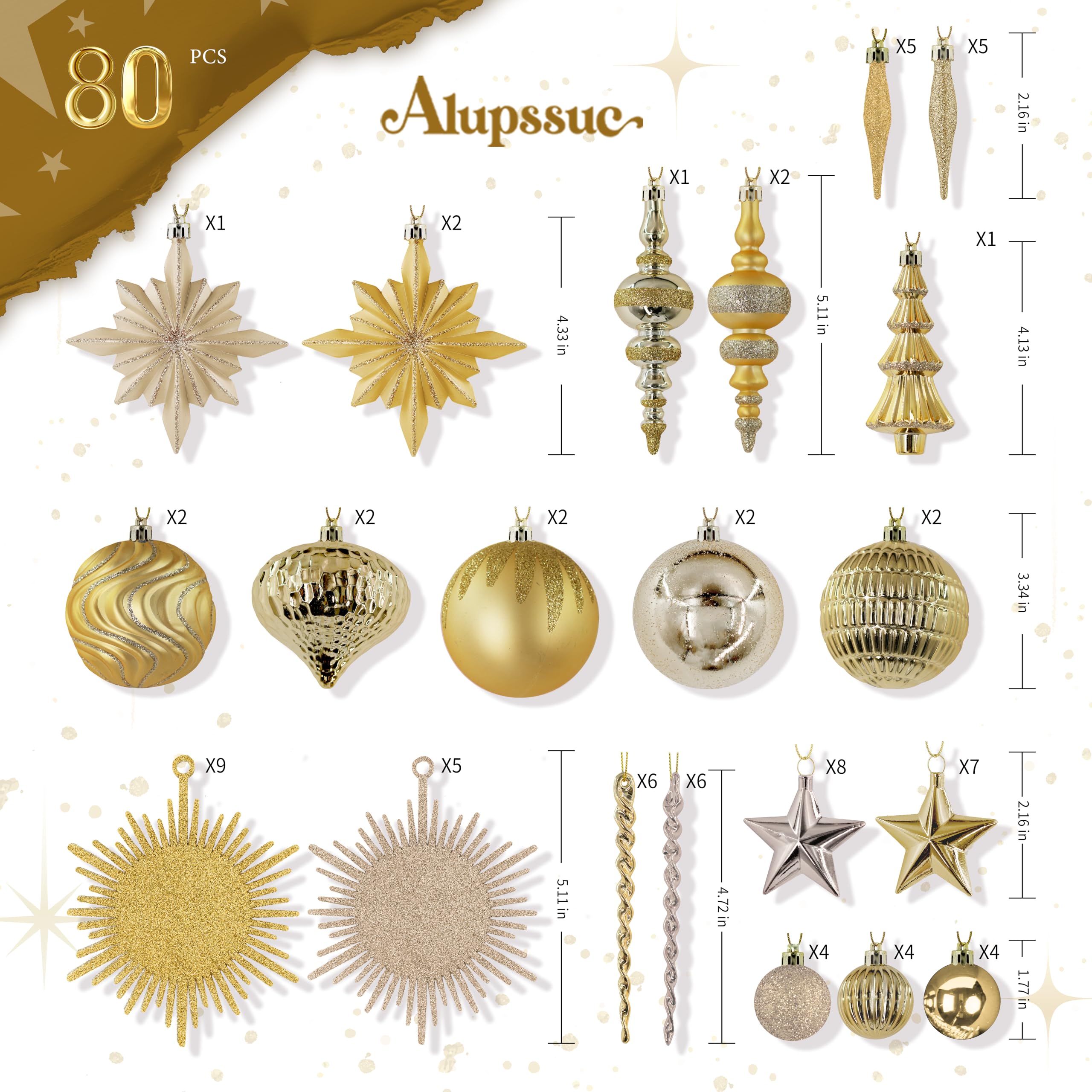 80pcs Light Gold Christmas Balls Ornaments Set with Lanyards - SHareconn