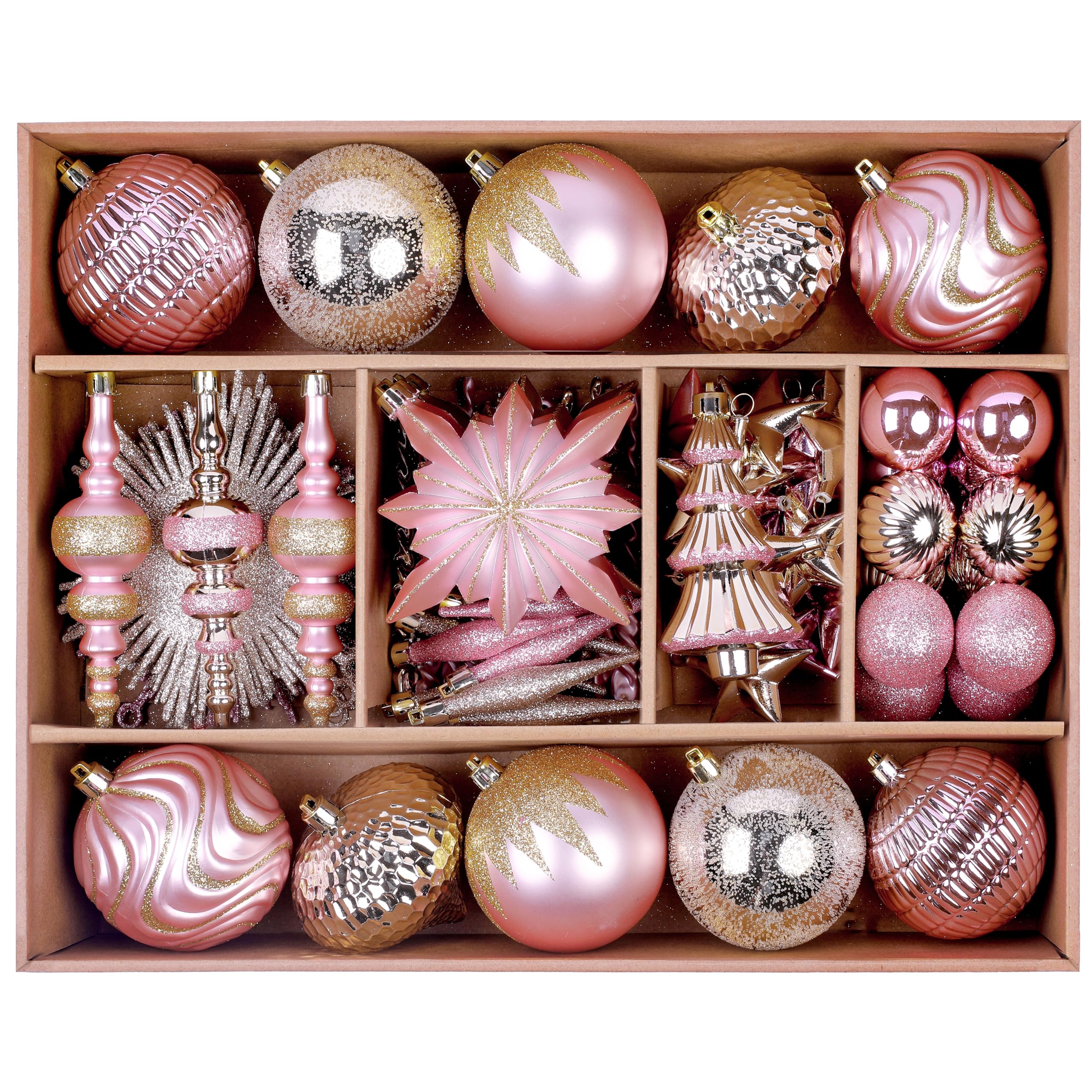 80pcs Pink and Gold Christmas Balls Ornaments Set with Lanyards - SHareconn