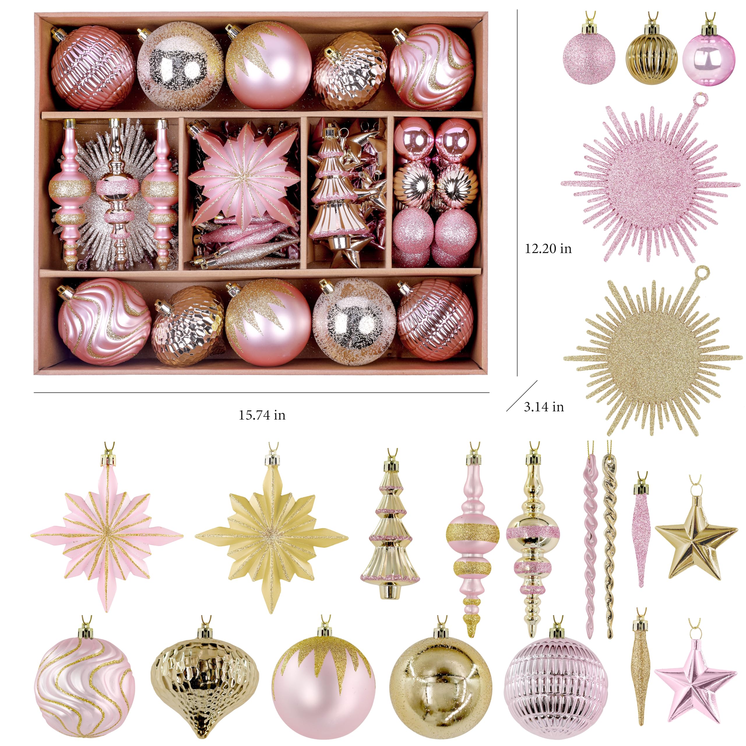 80pcs Pink and Gold Christmas Balls Ornaments Set with Lanyards - SHareconn