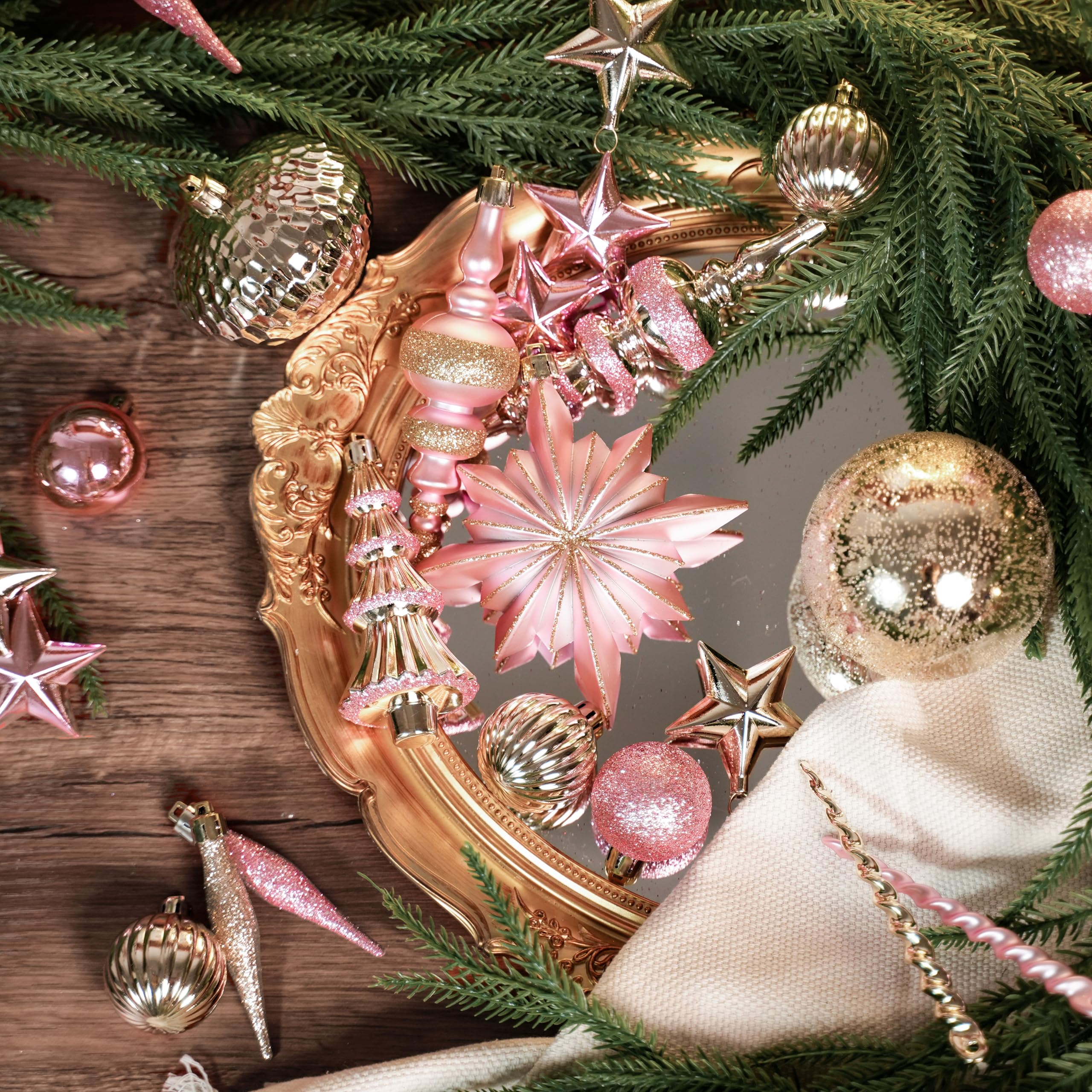 80pcs Pink and Gold Christmas Balls Ornaments Set with Lanyards - SHareconn