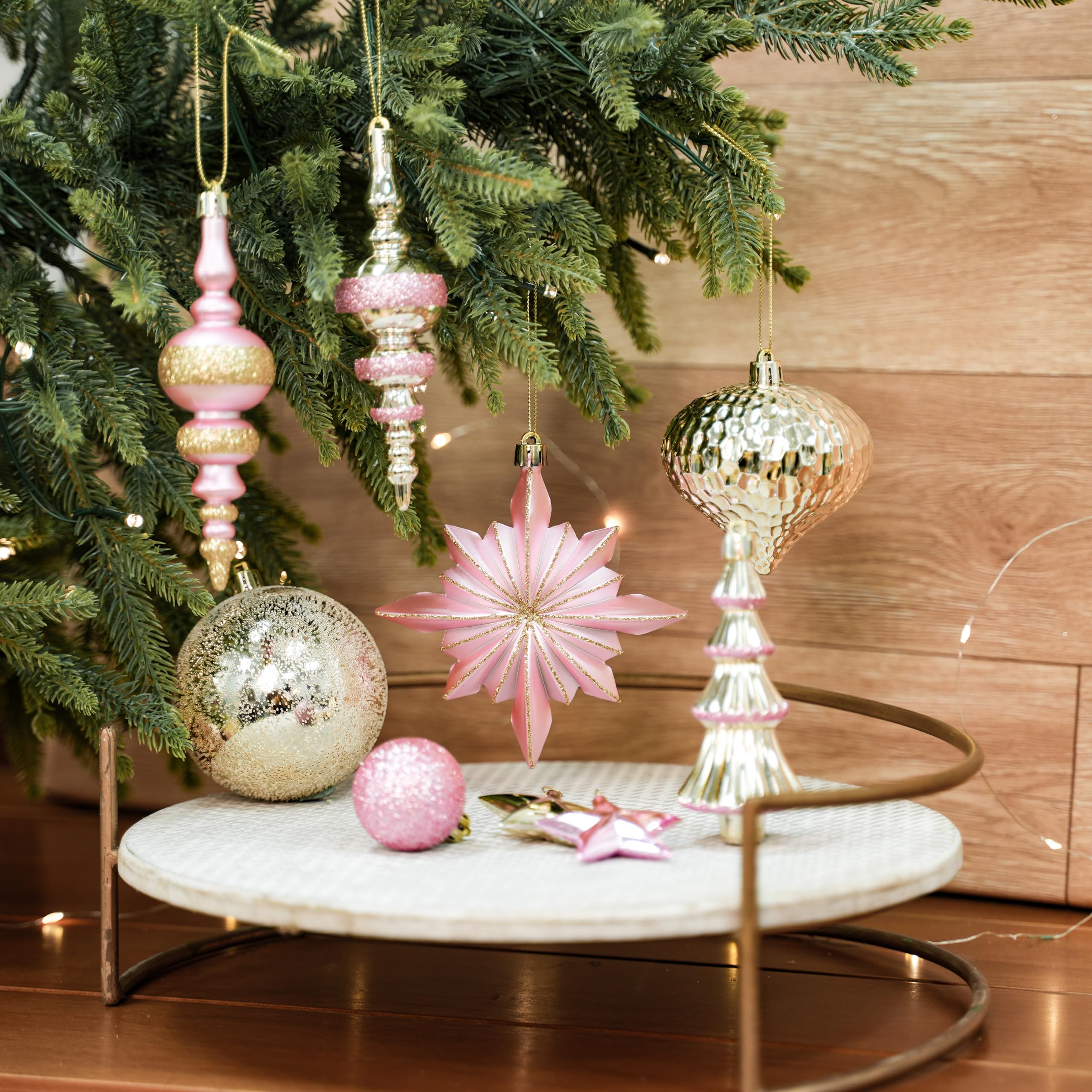 80pcs Pink and Gold Christmas Balls Ornaments Set with Lanyards - SHareconn