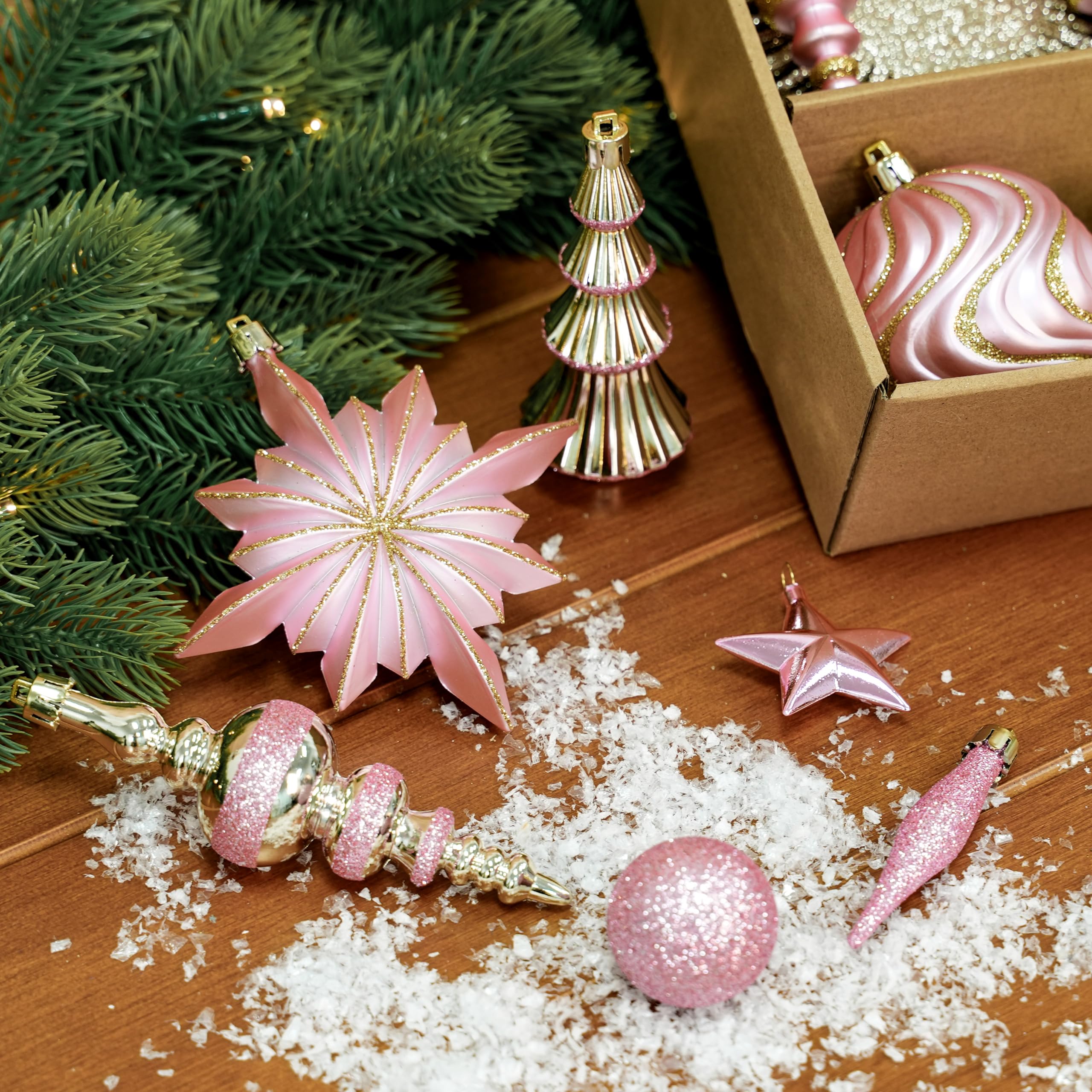 80pcs Pink and Gold Christmas Balls Ornaments Set with Lanyards - SHareconn