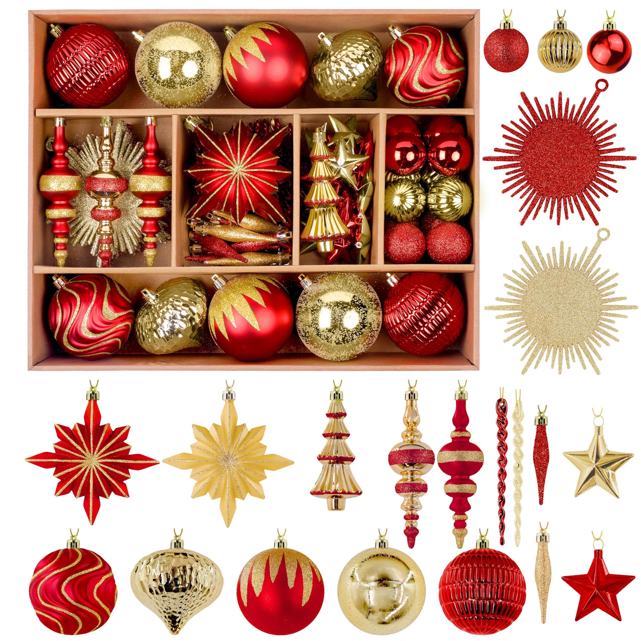 80pcs Red and Gold Christmas Balls Ornaments Set with Lanyards - SHareconn