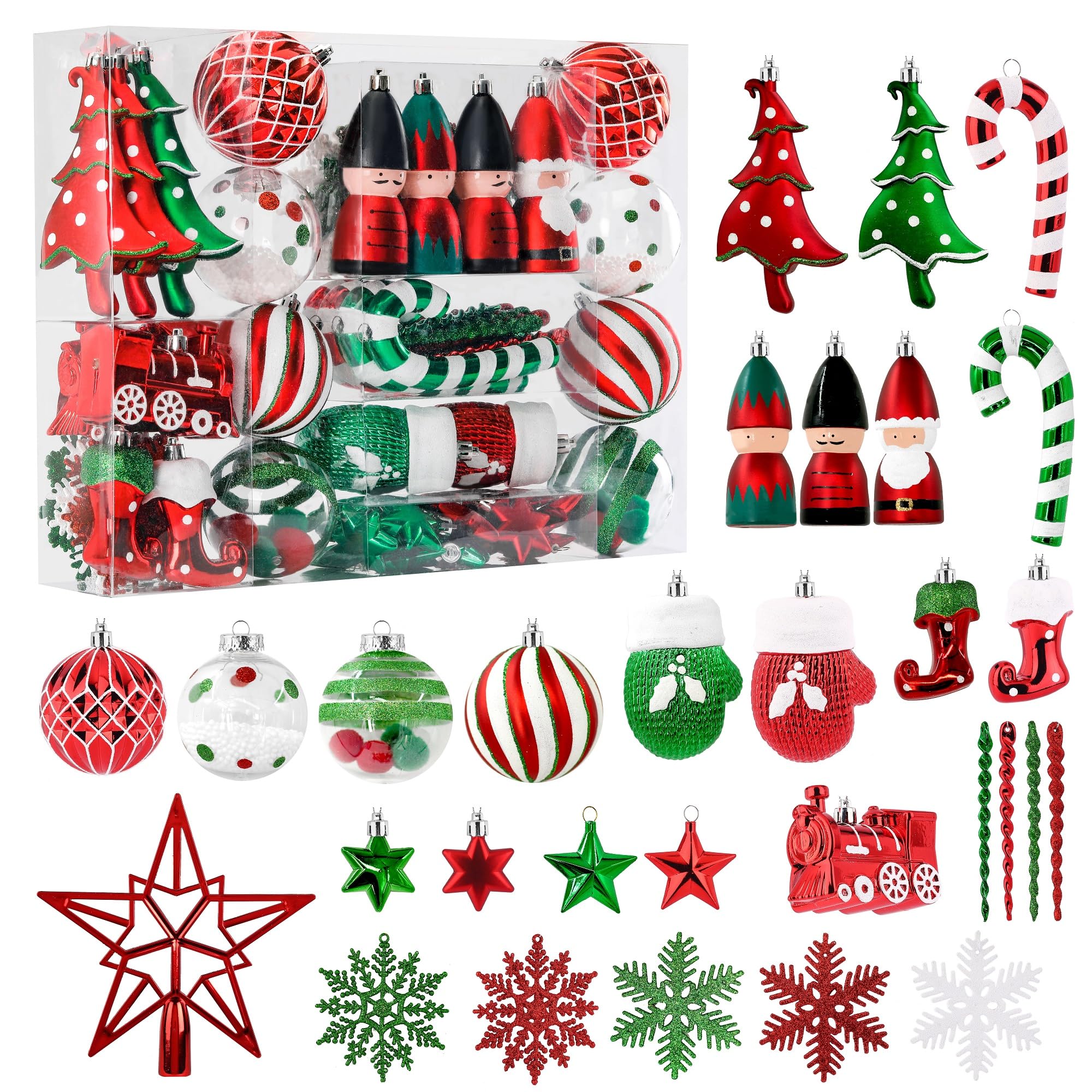 80pcs Red Green & White Christmas Balls Ornaments Set with Hanging Strings - SHareconn