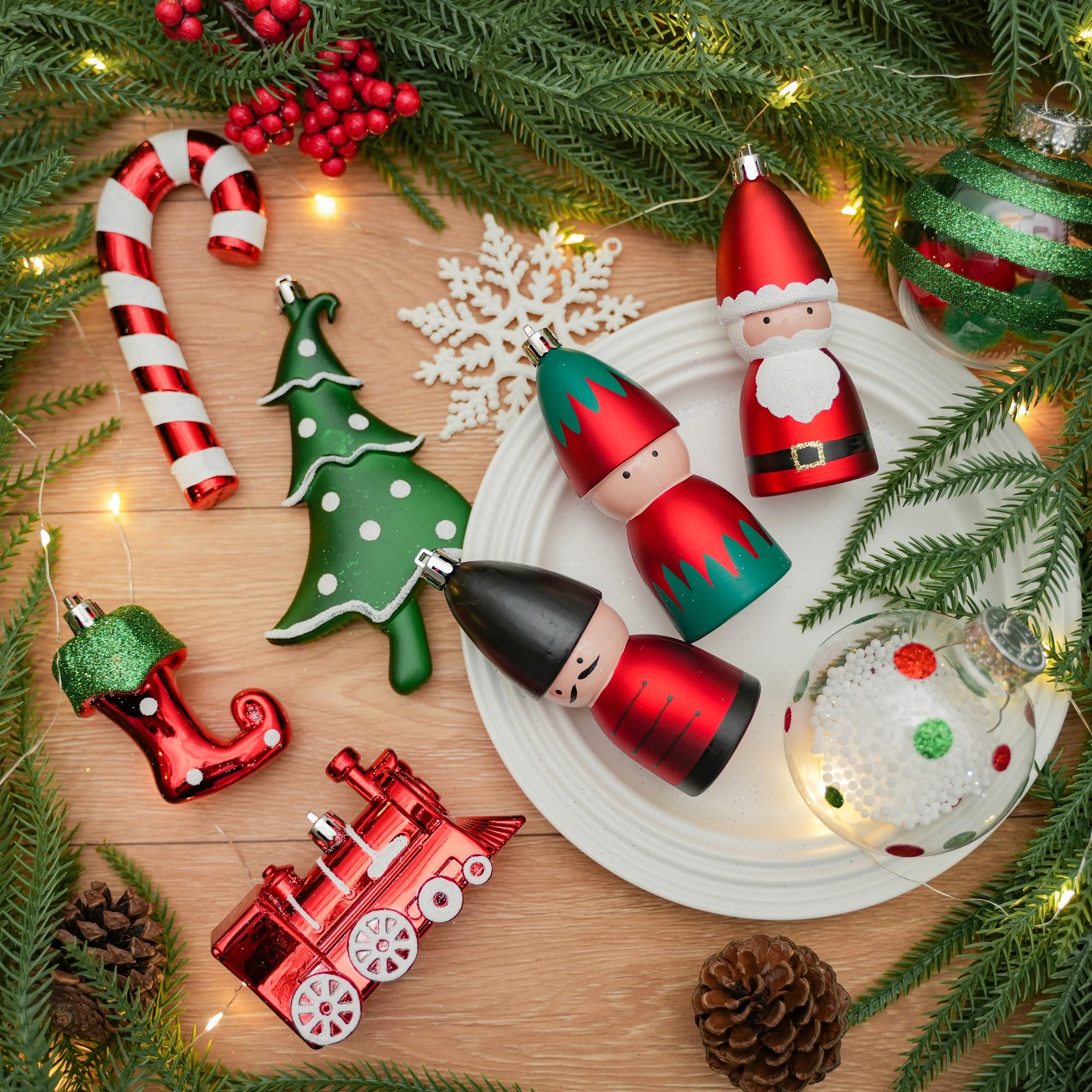 80pcs Red Green & White Christmas Balls Ornaments Set with Hanging Strings - SHareconn