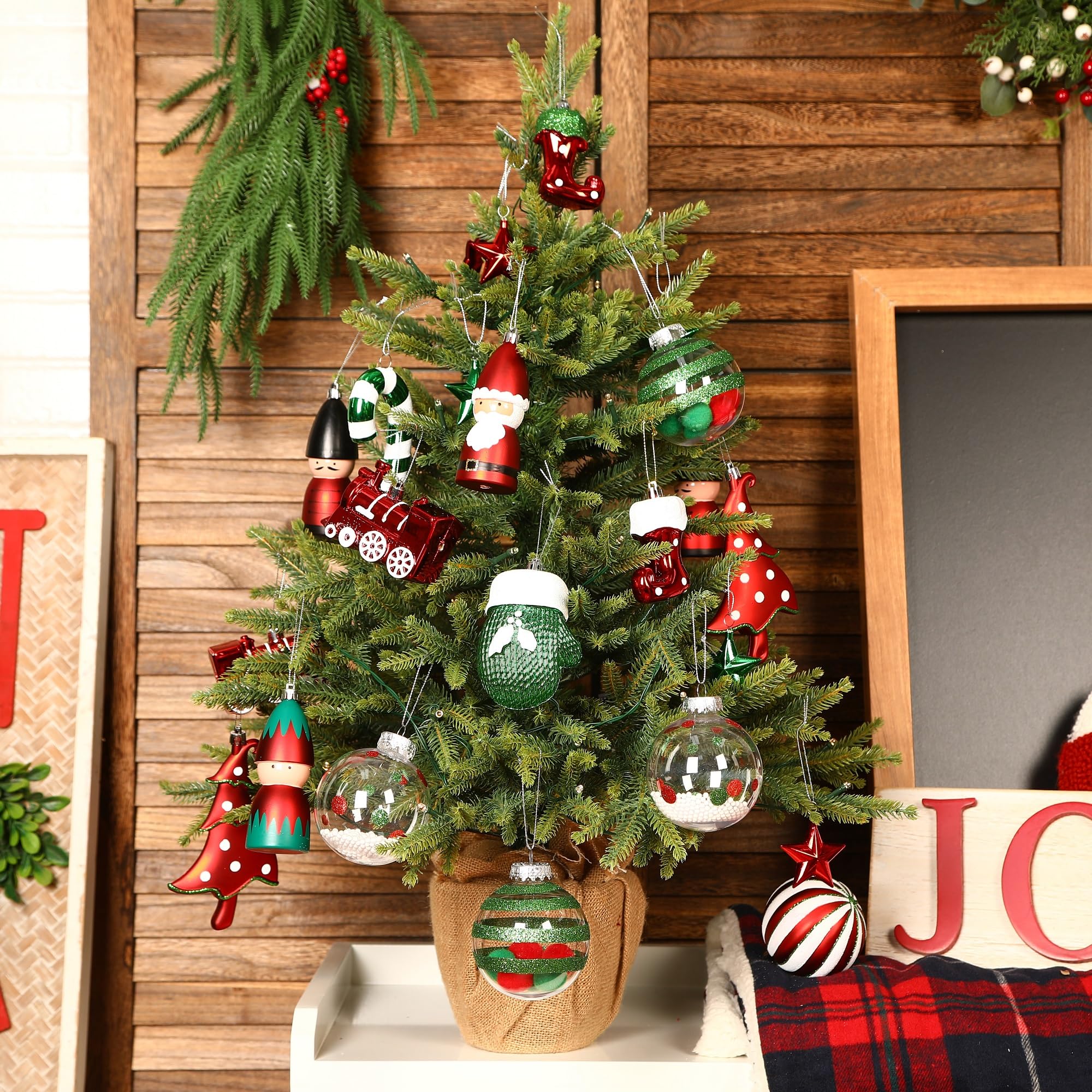 80pcs Red Green & White Christmas Balls Ornaments Set with Hanging Strings - SHareconn