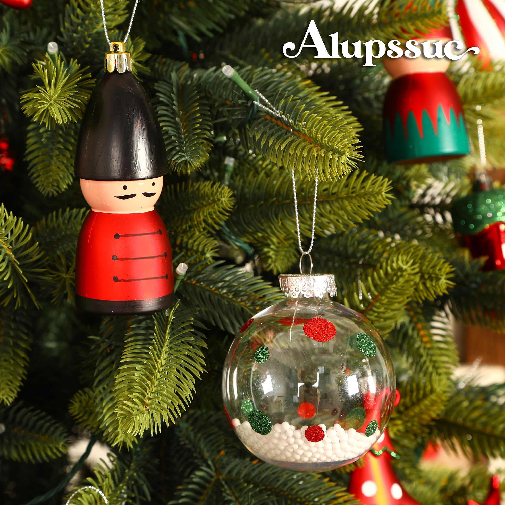 80pcs Red Green & White Christmas Balls Ornaments Set with Hanging Strings - SHareconn