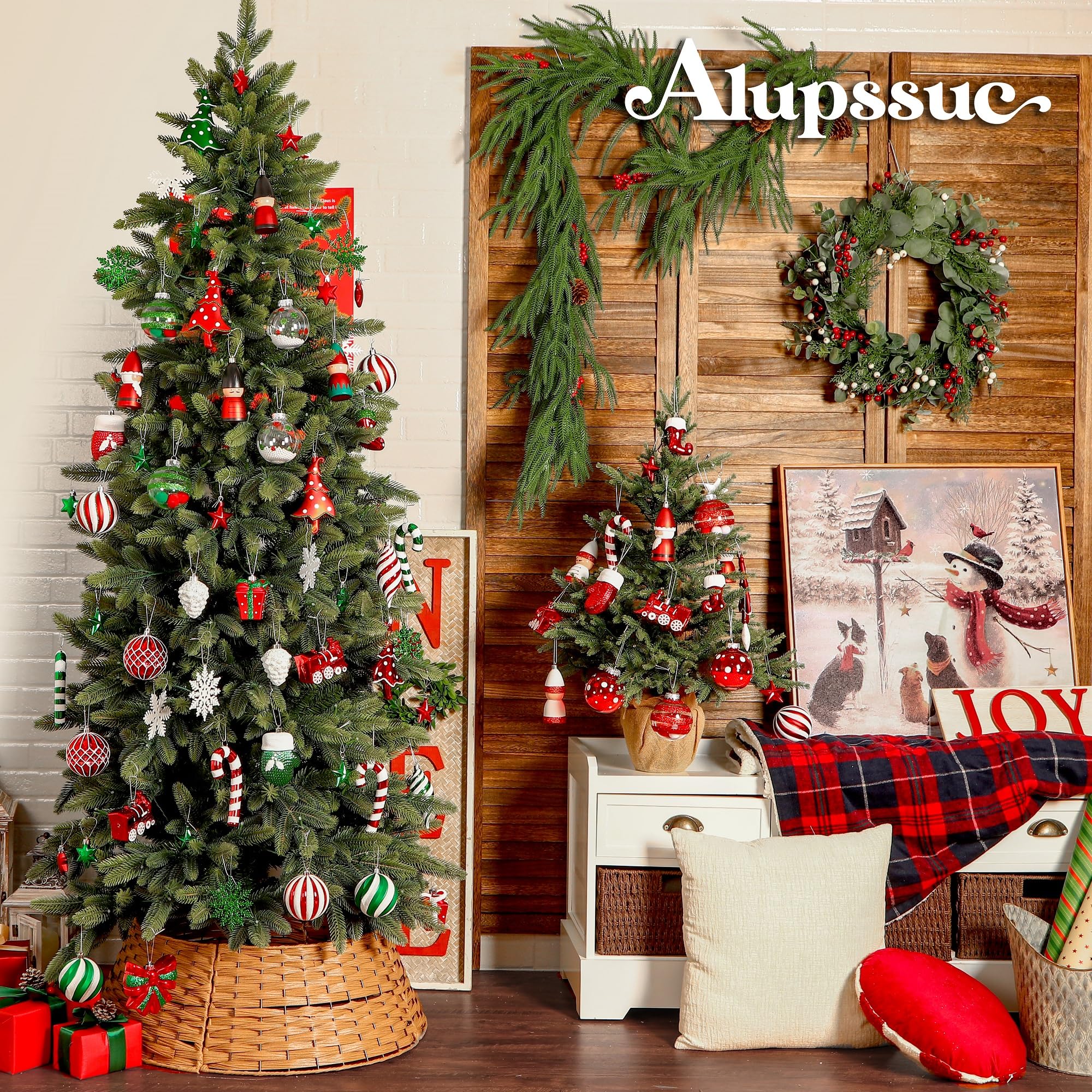 80pcs Red Green & White Christmas Balls Ornaments Set with Hanging Strings - SHareconn