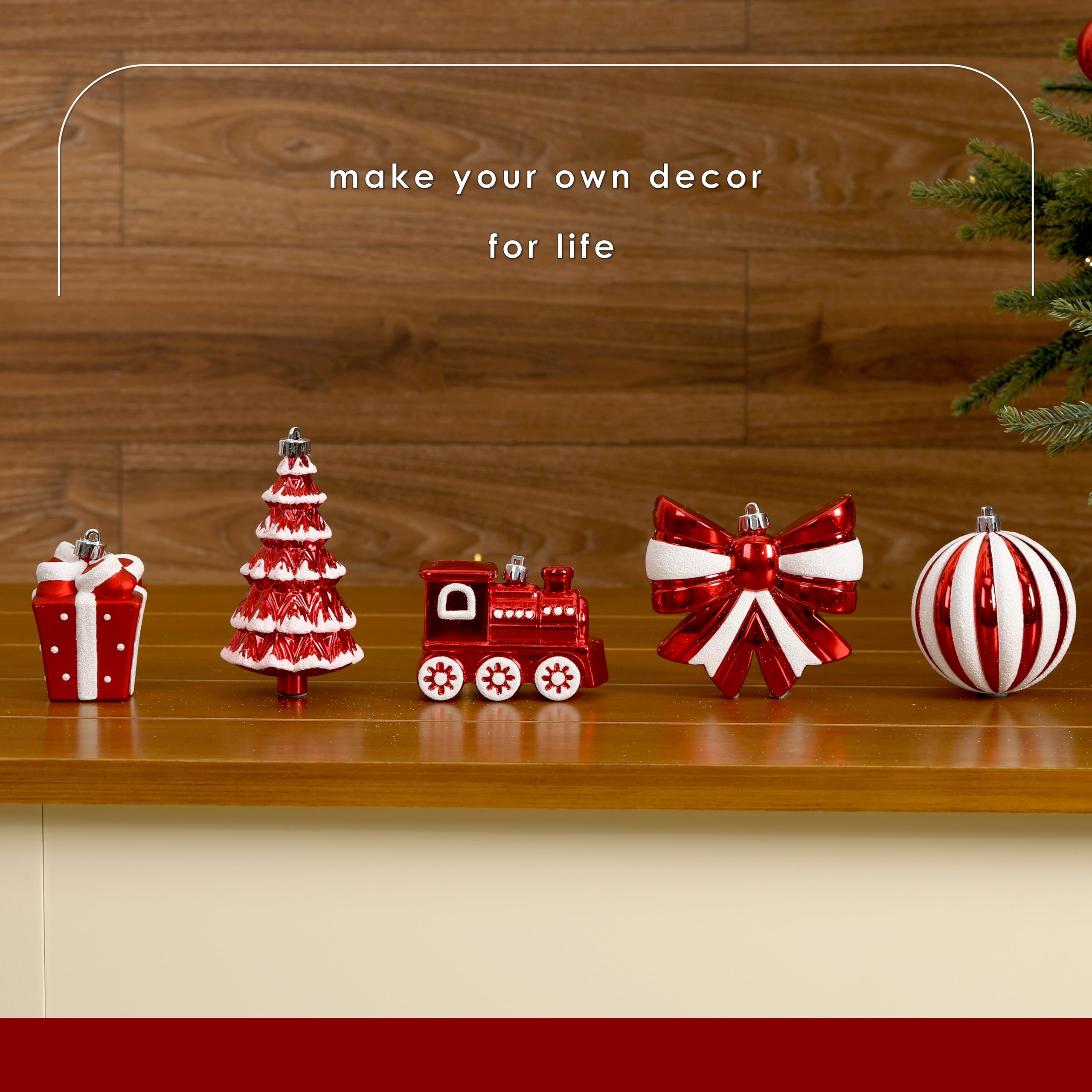 82pcs Red and White Christmas Balls Ornaments Set with Hanging Strings - SHareconn