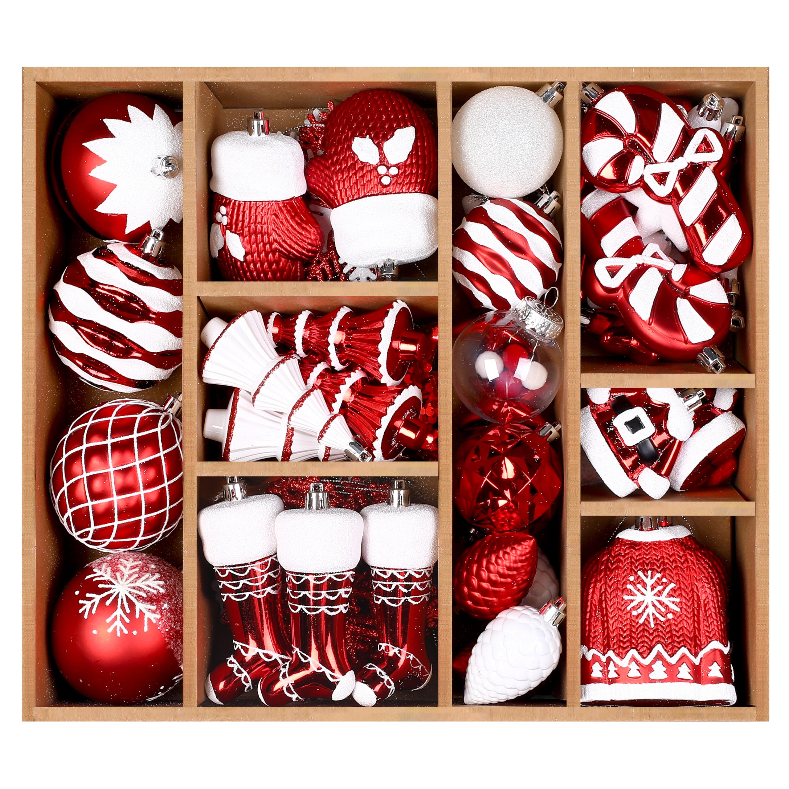 85ct Red & White Christmas Balls Ornaments Set with Hanging Strings - SHareconn
