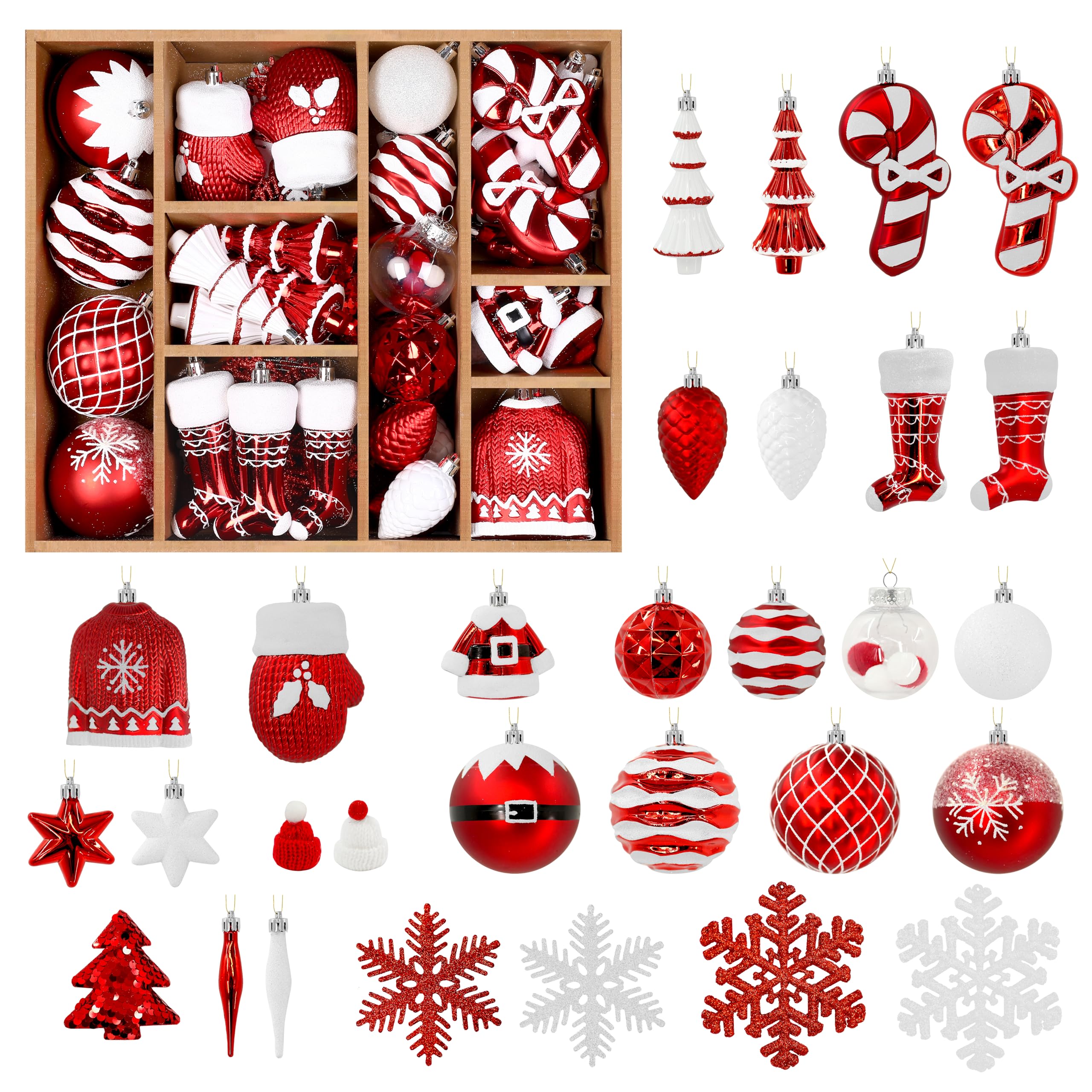 85ct Red & White Christmas Balls Ornaments Set with Hanging Strings - SHareconn