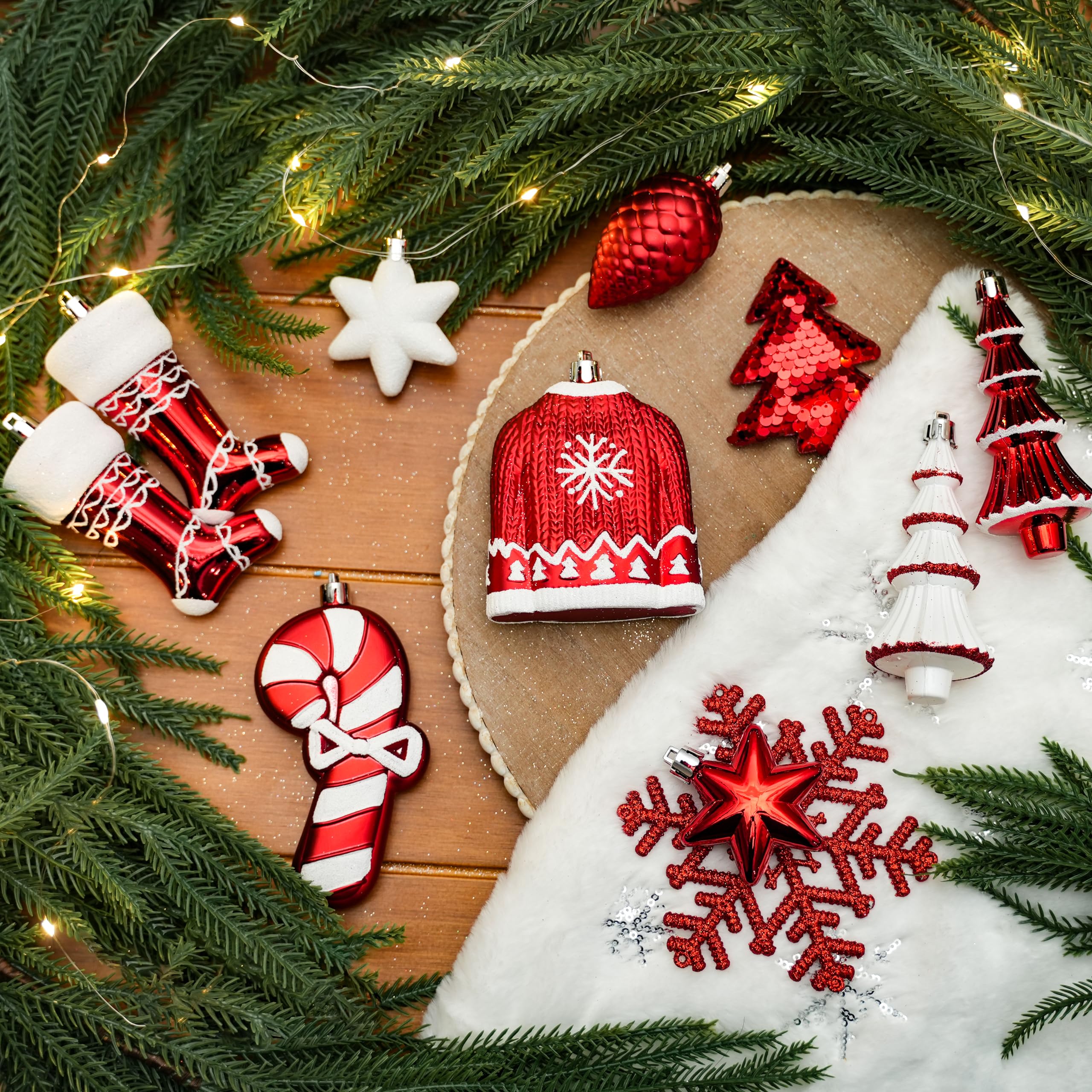 85ct Red & White Christmas Balls Ornaments Set with Hanging Strings - SHareconn