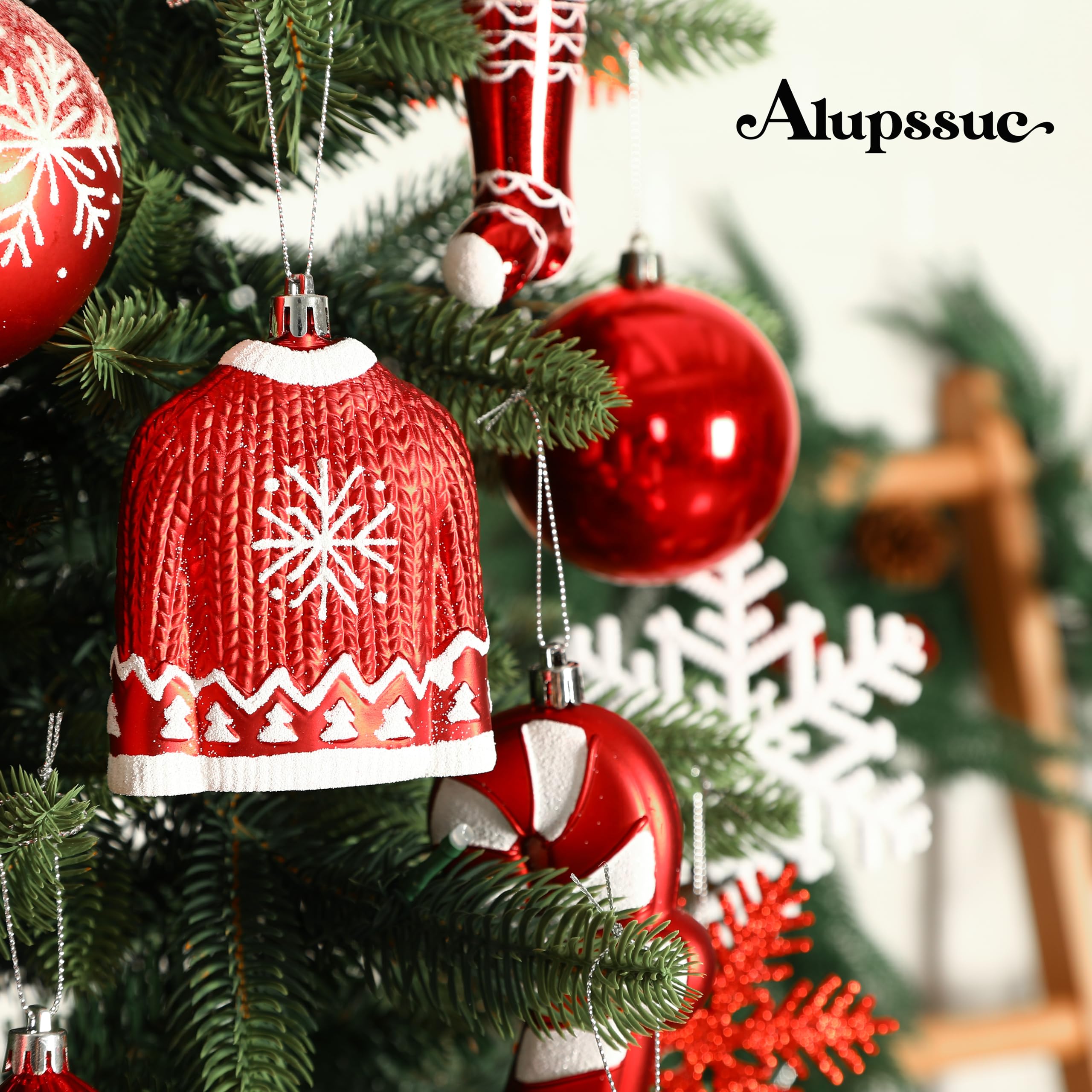 85ct Red & White Christmas Balls Ornaments Set with Hanging Strings - SHareconn