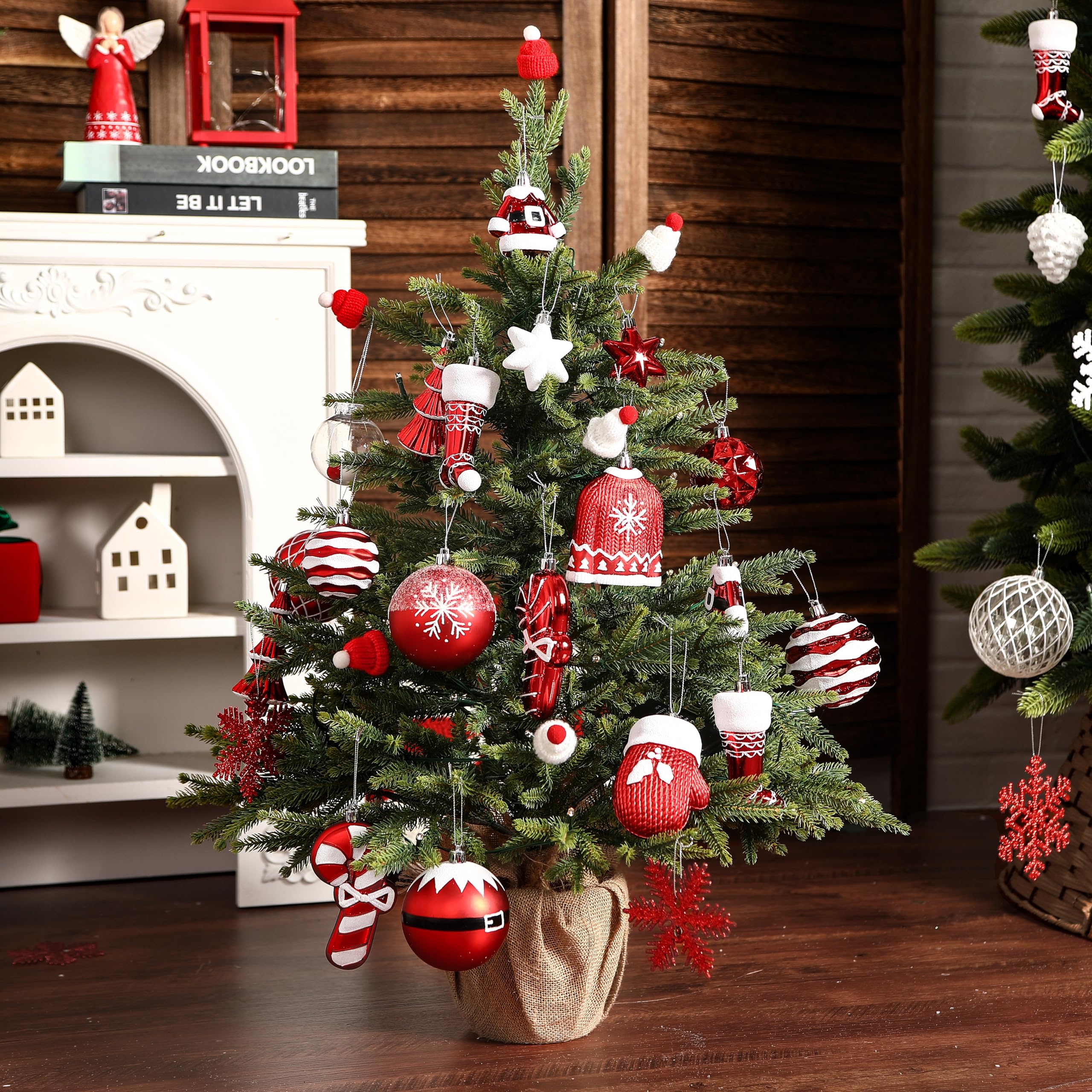 85ct Red & White Christmas Balls Ornaments Set with Hanging Strings - SHareconn