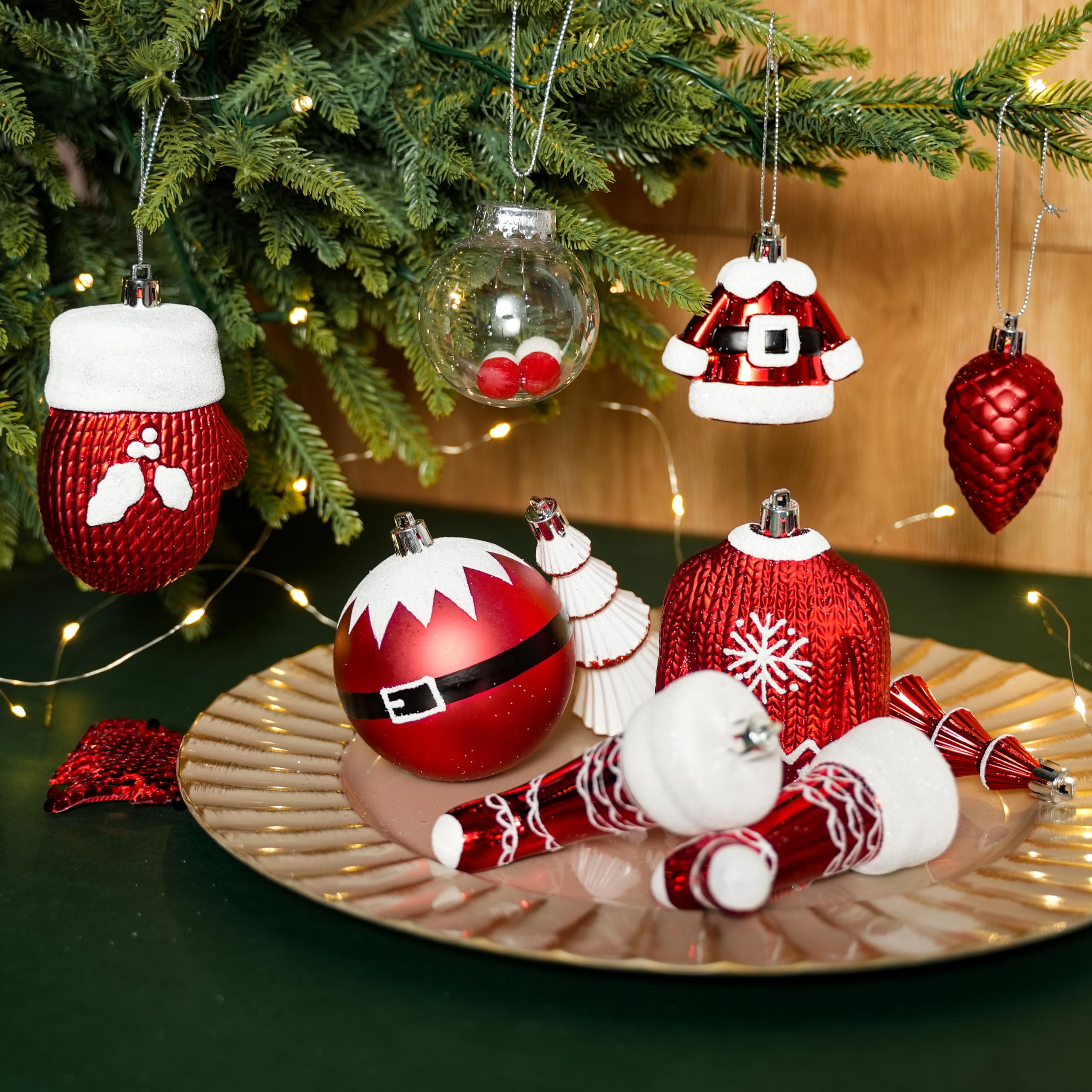 85ct Red & White Christmas Balls Ornaments Set with Hanging Strings - SHareconn