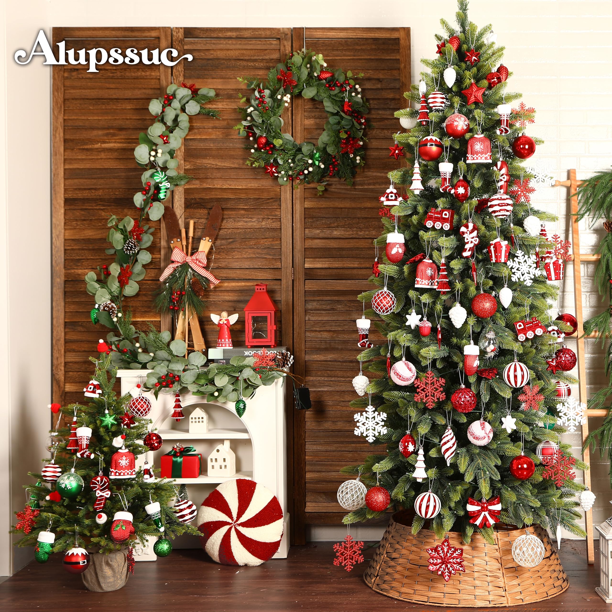 85ct Red & White Christmas Balls Ornaments Set with Hanging Strings - SHareconn
