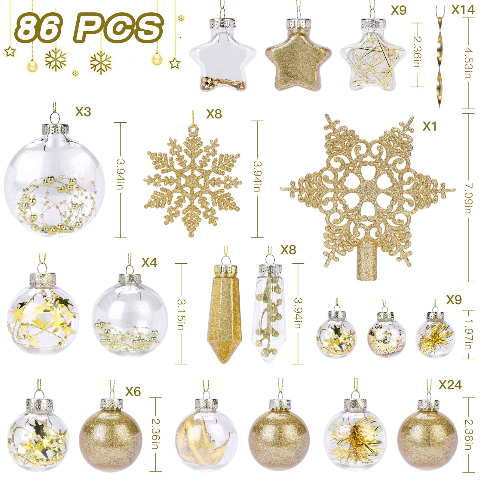 86PCS Glod Christmas Balls Ornaments Set - SHareconn