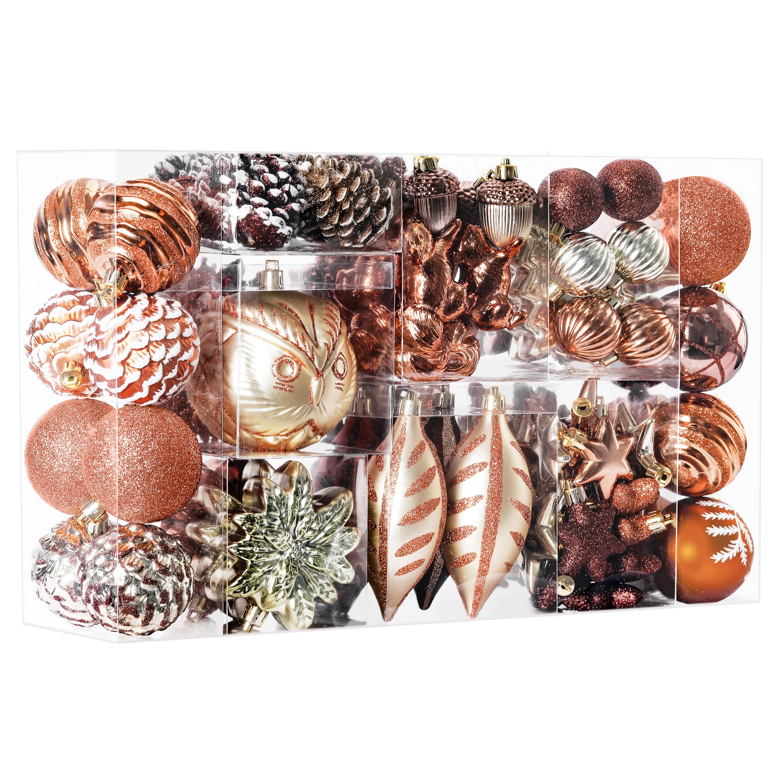 96pcs Bronze Copper & Gold Forest Theme and Animal Designs Christmas Tree Ornaments Set - SHareconn