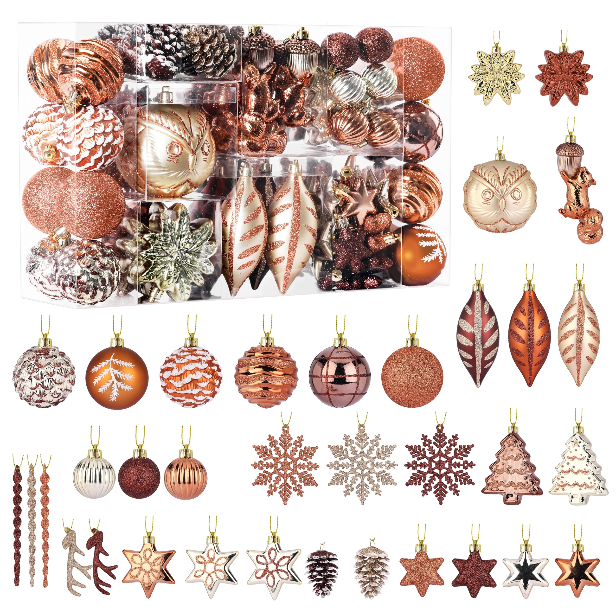 96pcs Bronze Copper & Gold Forest Theme and Animal Designs Christmas Tree Ornaments Set - SHareconn