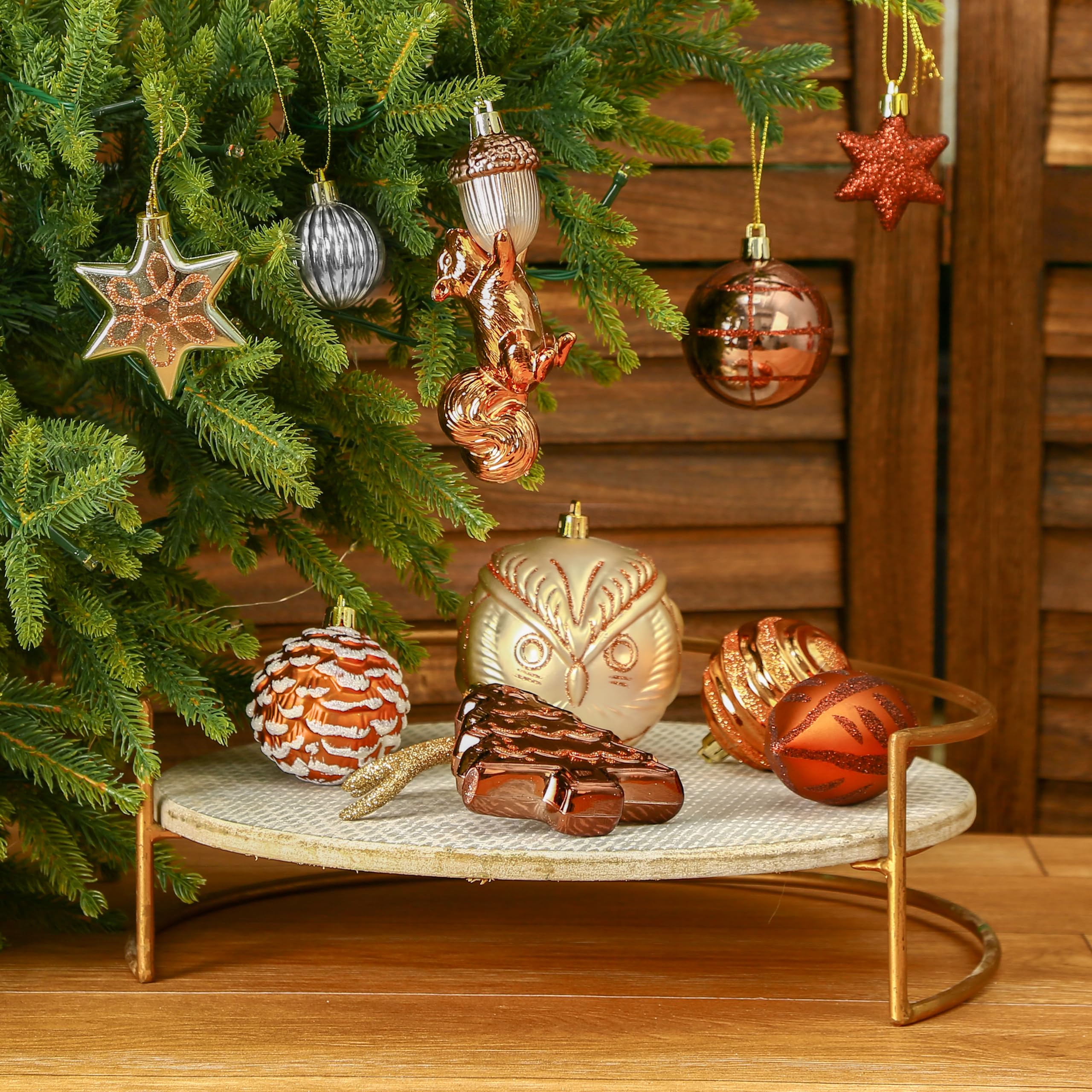 96pcs Bronze Copper & Gold Forest Theme and Animal Designs Christmas Tree Ornaments Set - SHareconn