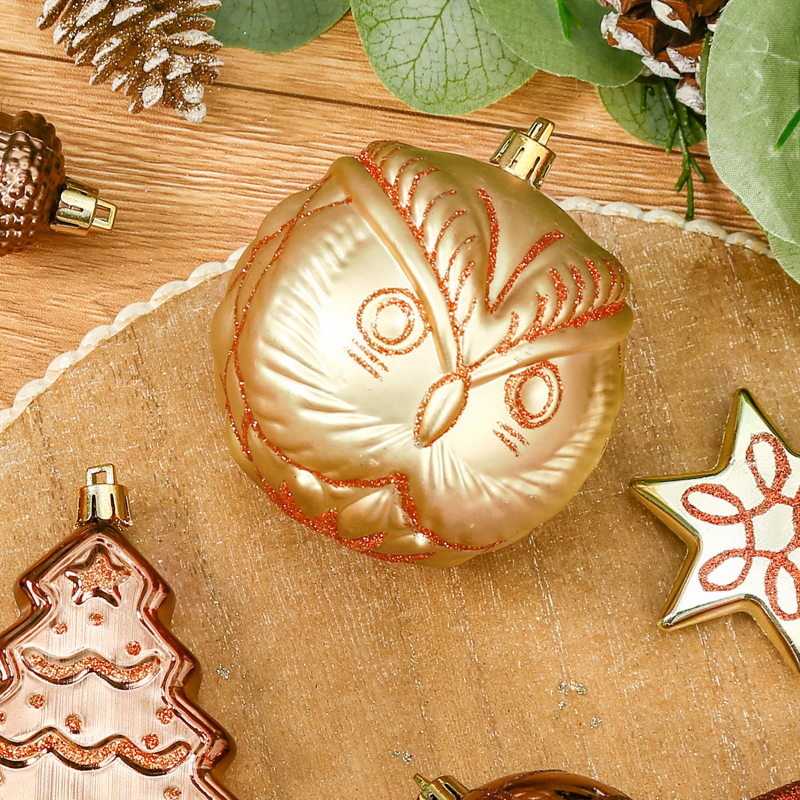 96pcs Bronze Copper & Gold Forest Theme and Animal Designs Christmas Tree Ornaments Set - SHareconn