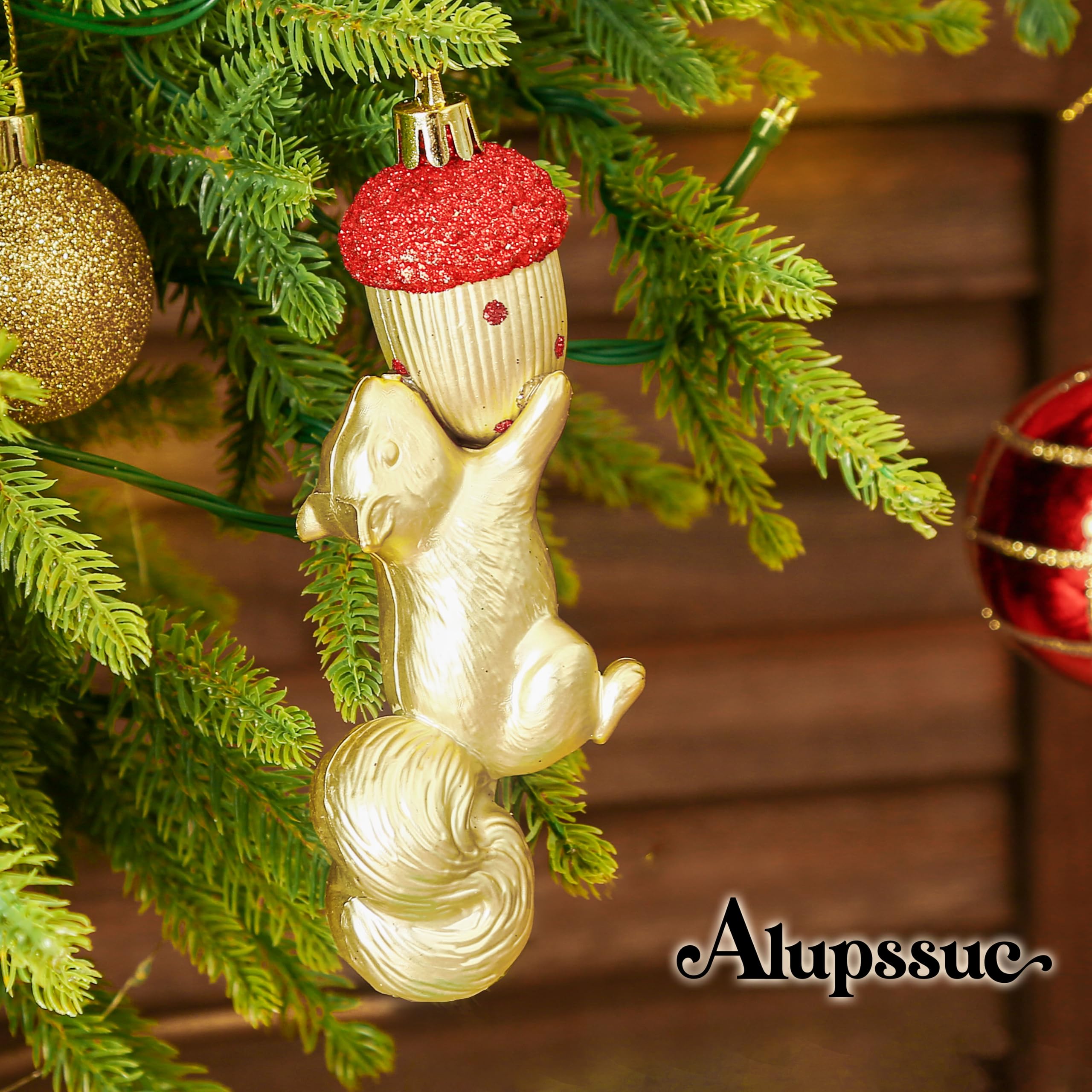 96pcs Red & Gold Forest Theme and Animal Designs Christmas Tree Ornaments Set - SHareconn