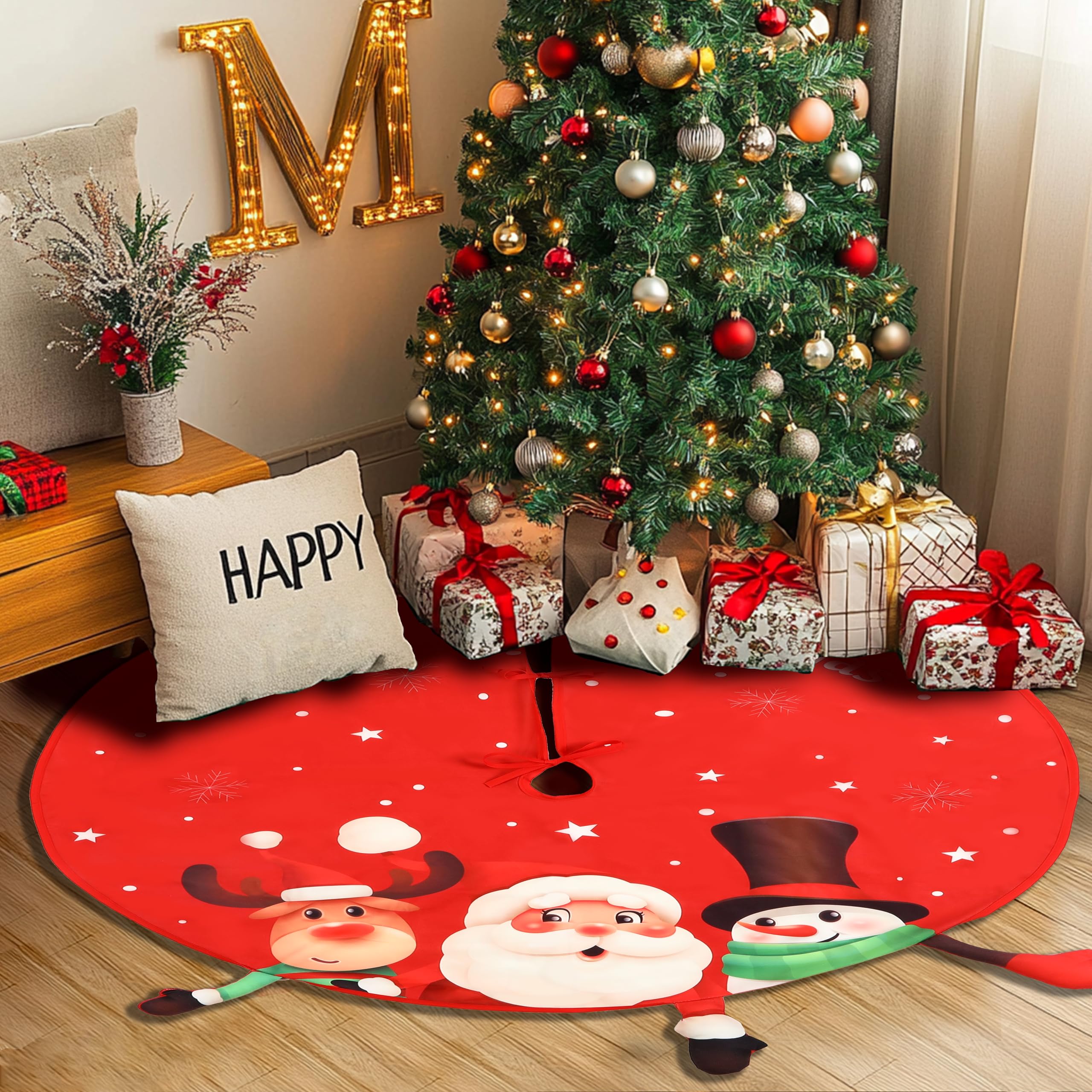Red Christmas Tree Skirt, 48 Inch Xmas Tree Mat - SHareconn