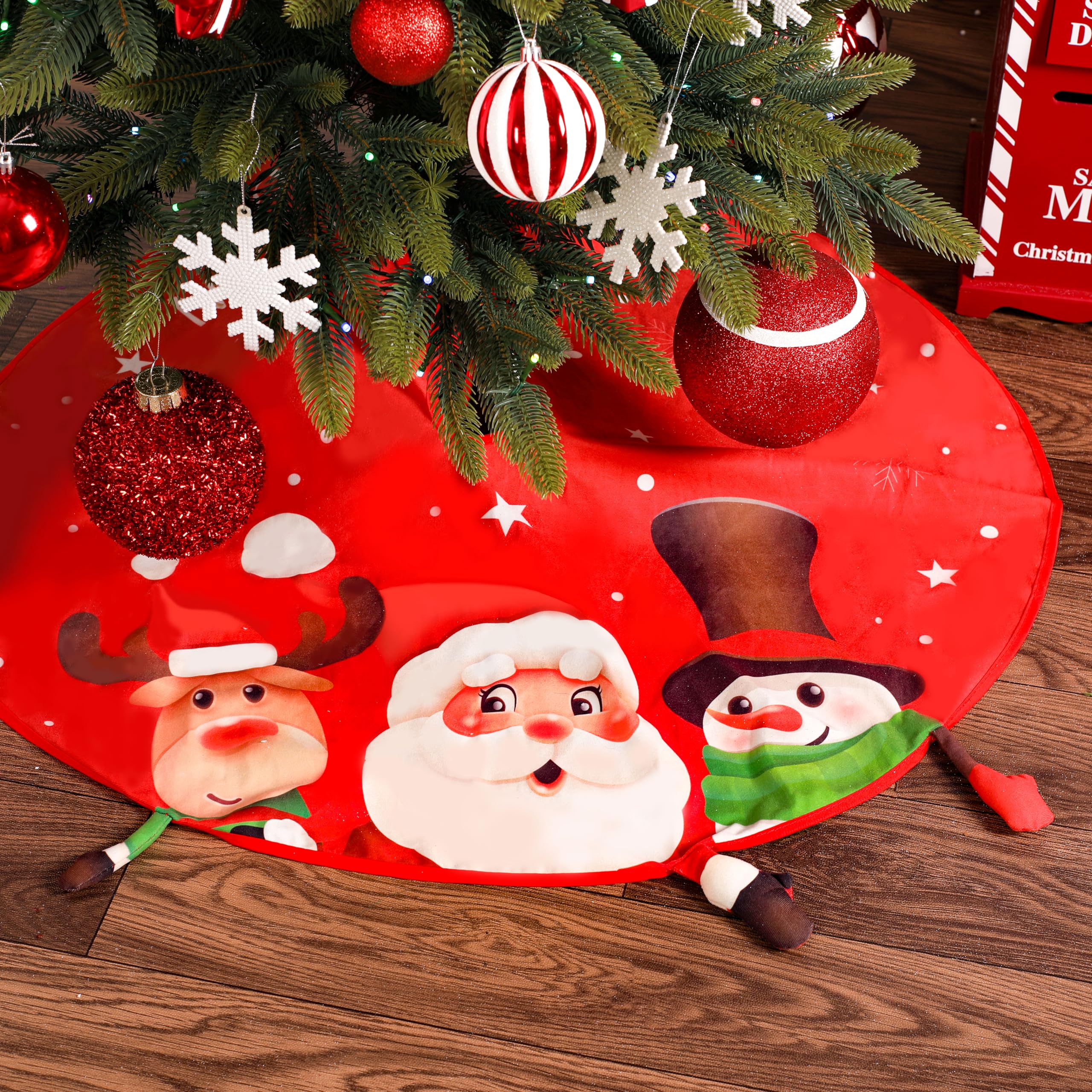 Red Christmas Tree Skirt, 48 Inch Xmas Tree Mat - SHareconn