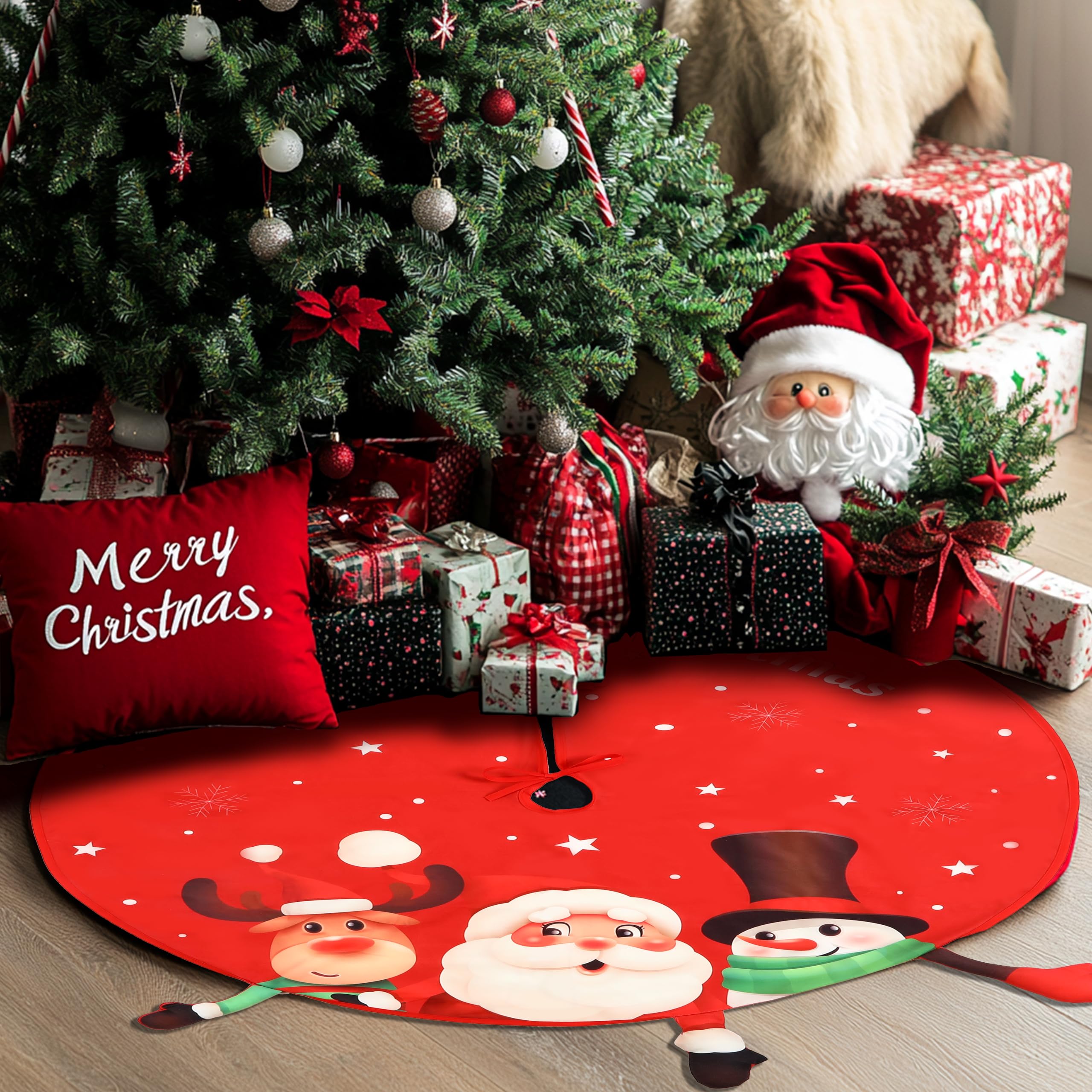 Red Christmas Tree Skirt, 48 Inch Xmas Tree Mat - SHareconn