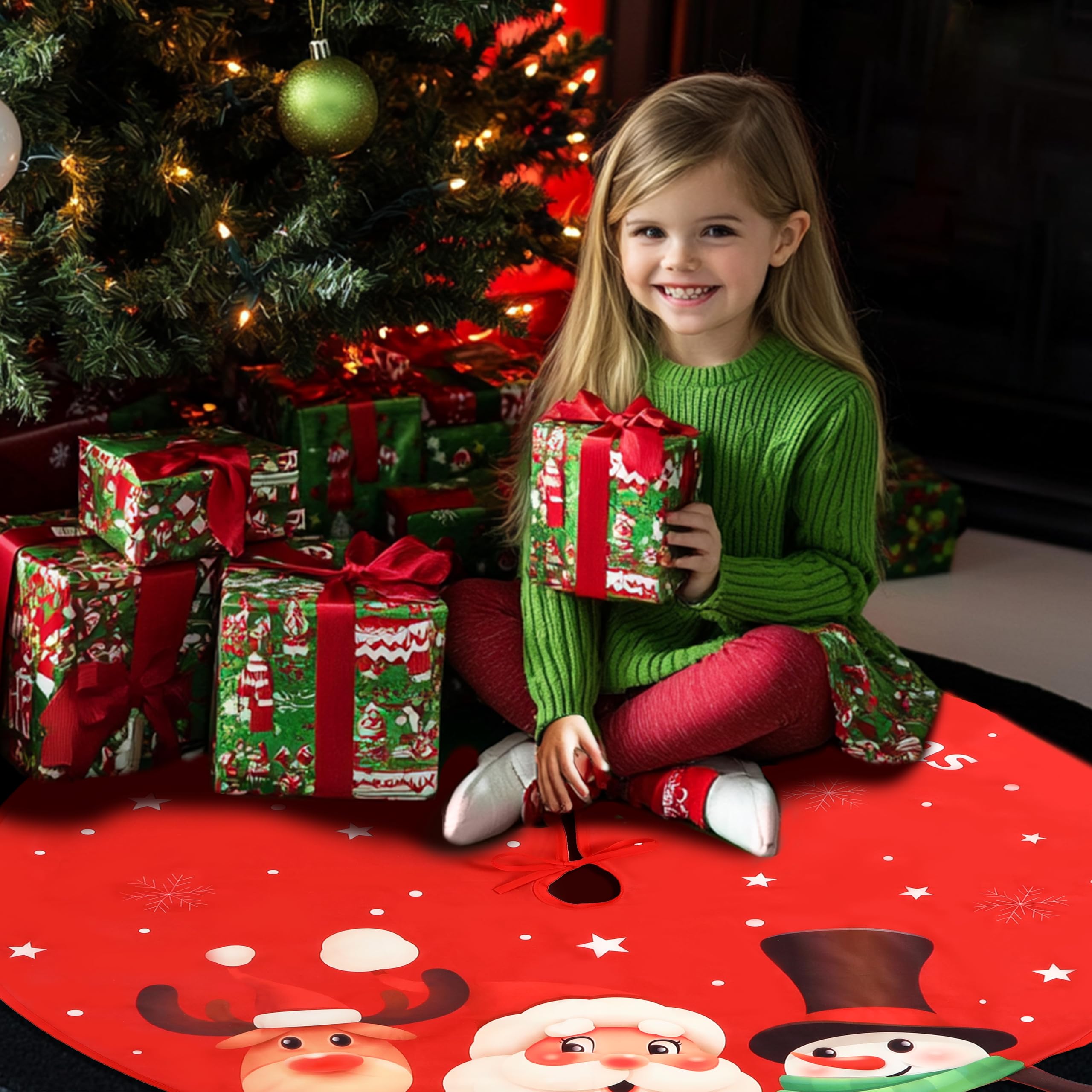 Red Christmas Tree Skirt, 48 Inch Xmas Tree Mat - SHareconn