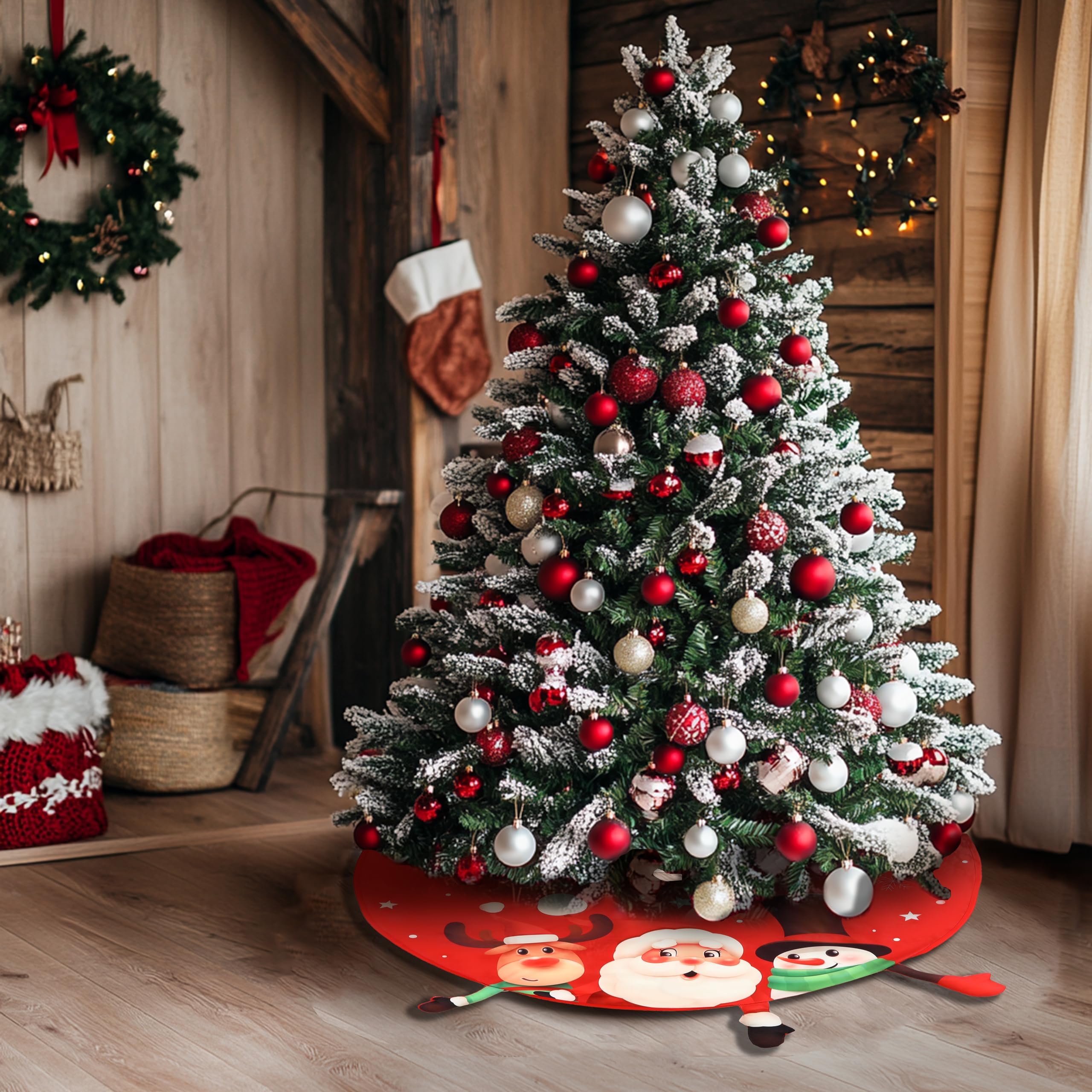 Red Christmas Tree Skirt, 48 Inch Xmas Tree Mat - SHareconn