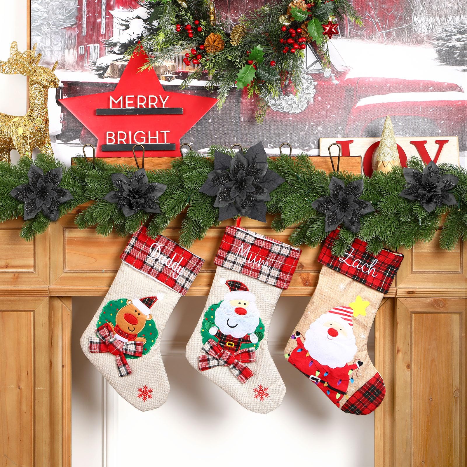 24 Pcs Boxed Christmas Flowers Glitter Tree Picks Ornaments for Wedding Xmas Tree New Year Holiday Decor with Clips and Sticks, Black - SHareconn