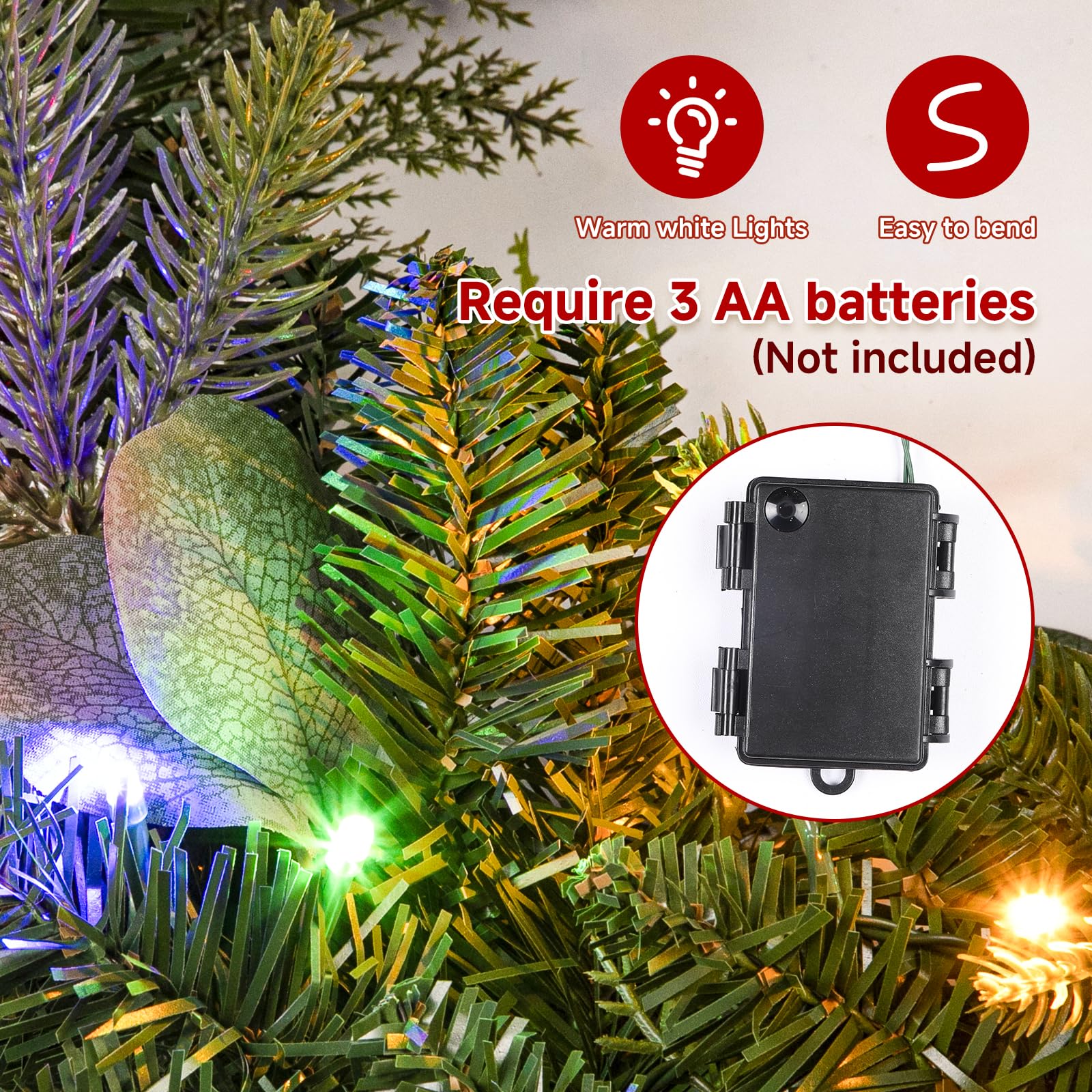 6ft Battery Operated Multi-Colored Lights Artificial Christmas Garland - SHareconn