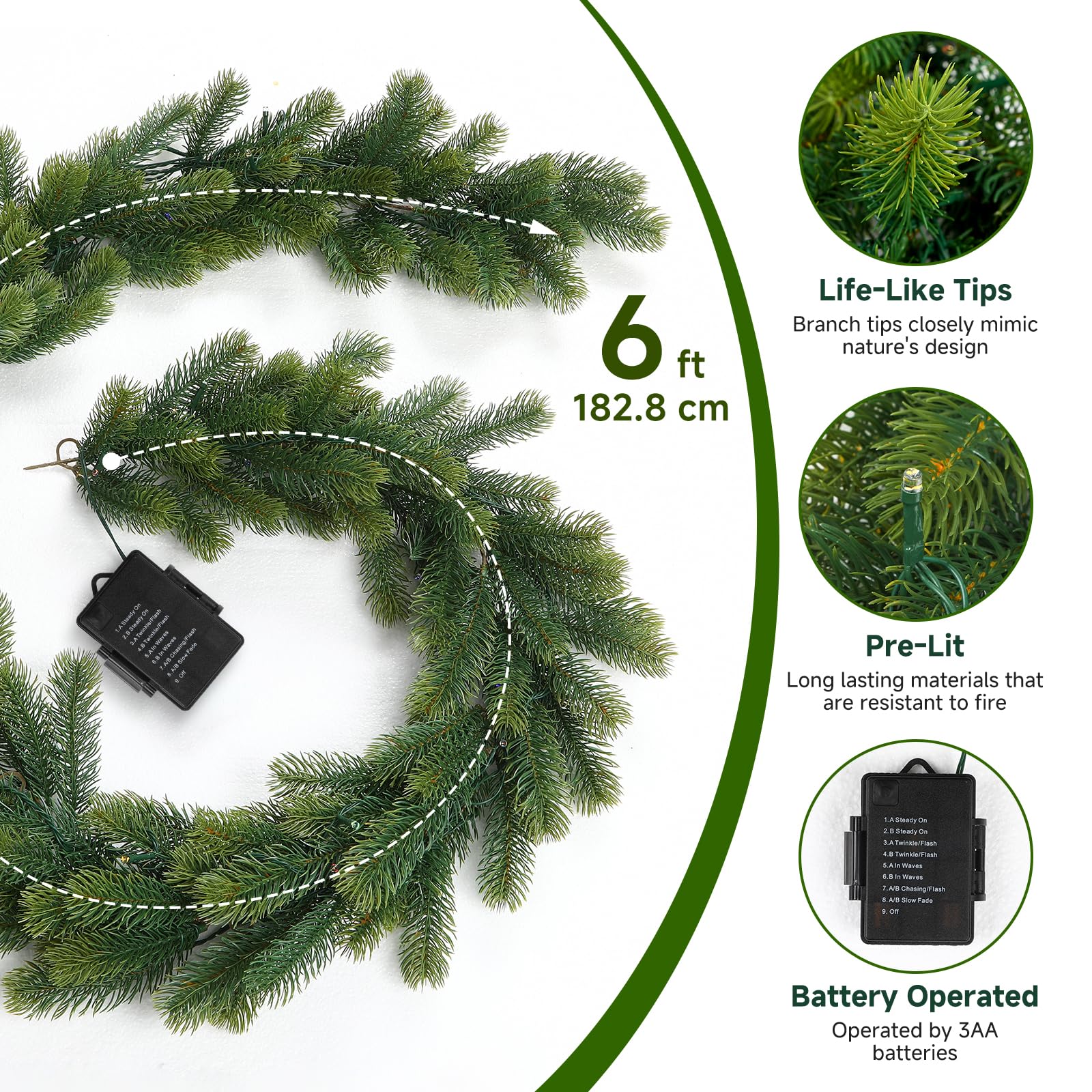 6ft Pre-Lit Multi-Color Lights Artificial Lighted Norfolk Pine Christmas Garlands - SHareconn
