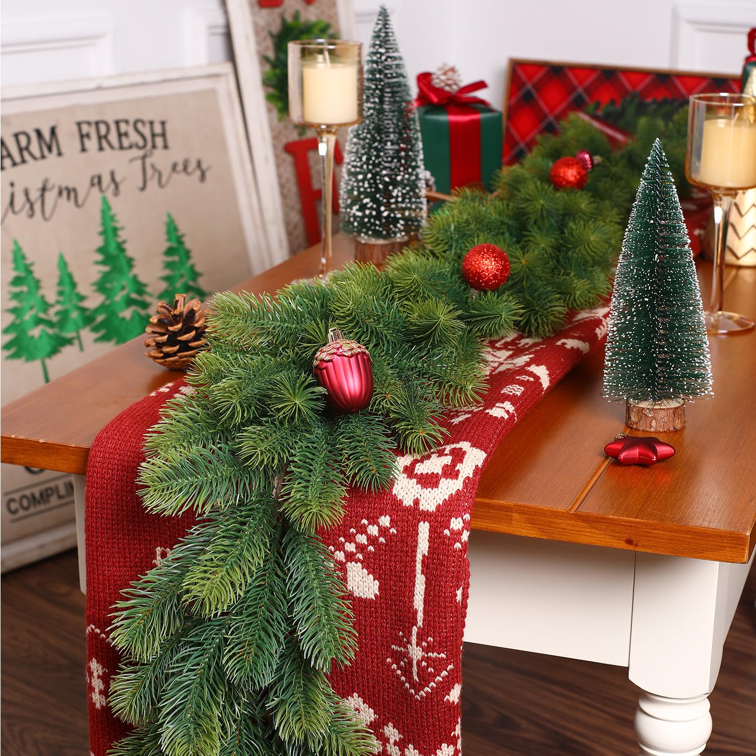 9FT(270 cm) Artificial Christmas Greenery Garland,Real Touch Stereo Pine Garland - SHareconn
