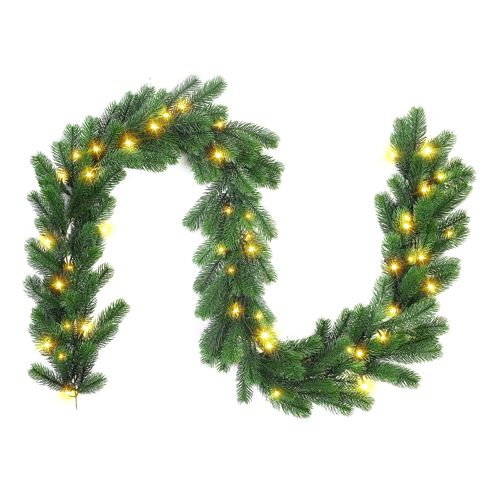 9ft Pre-Lit Artificial Multi-Color Lights Green Norfolk Pine Christmas Garlands with Battery - SHareconn