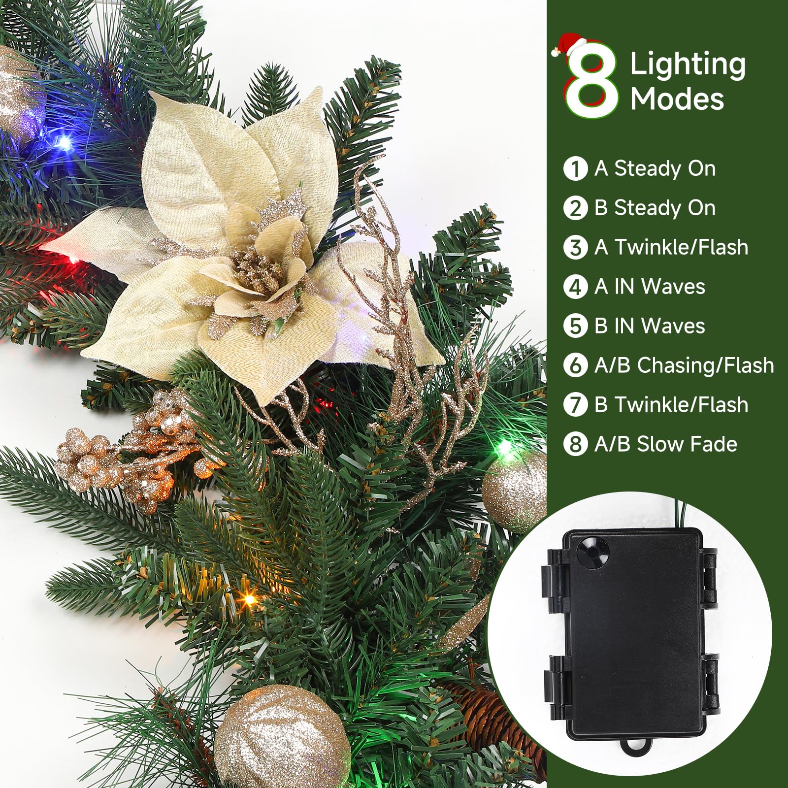 9FT Pre-Lit Christmas Garland Decoration with Multi-Color LED Lights - SHareconn
