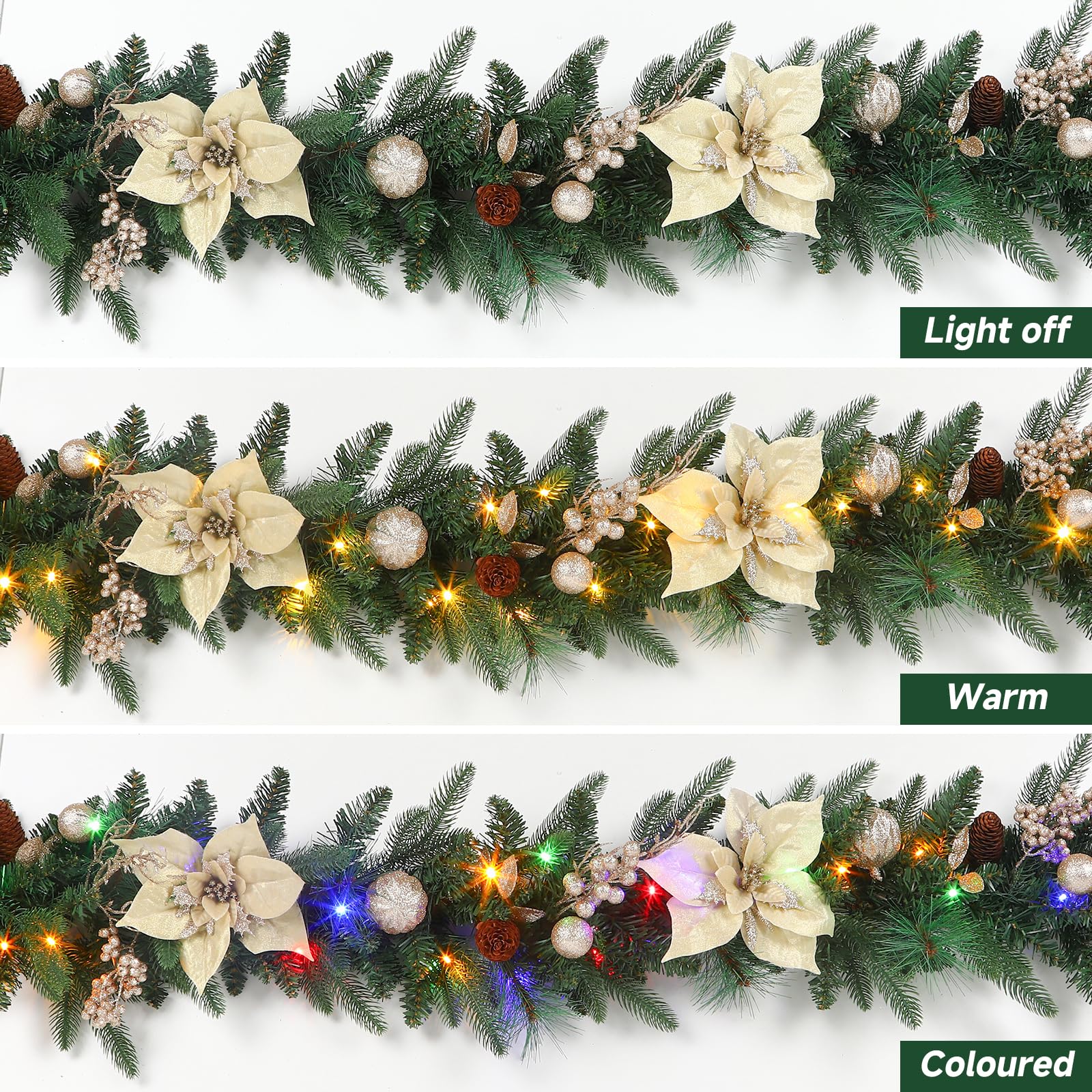 9FT Pre-Lit Christmas Garland Decoration with Multi-Color LED Lights - SHareconn