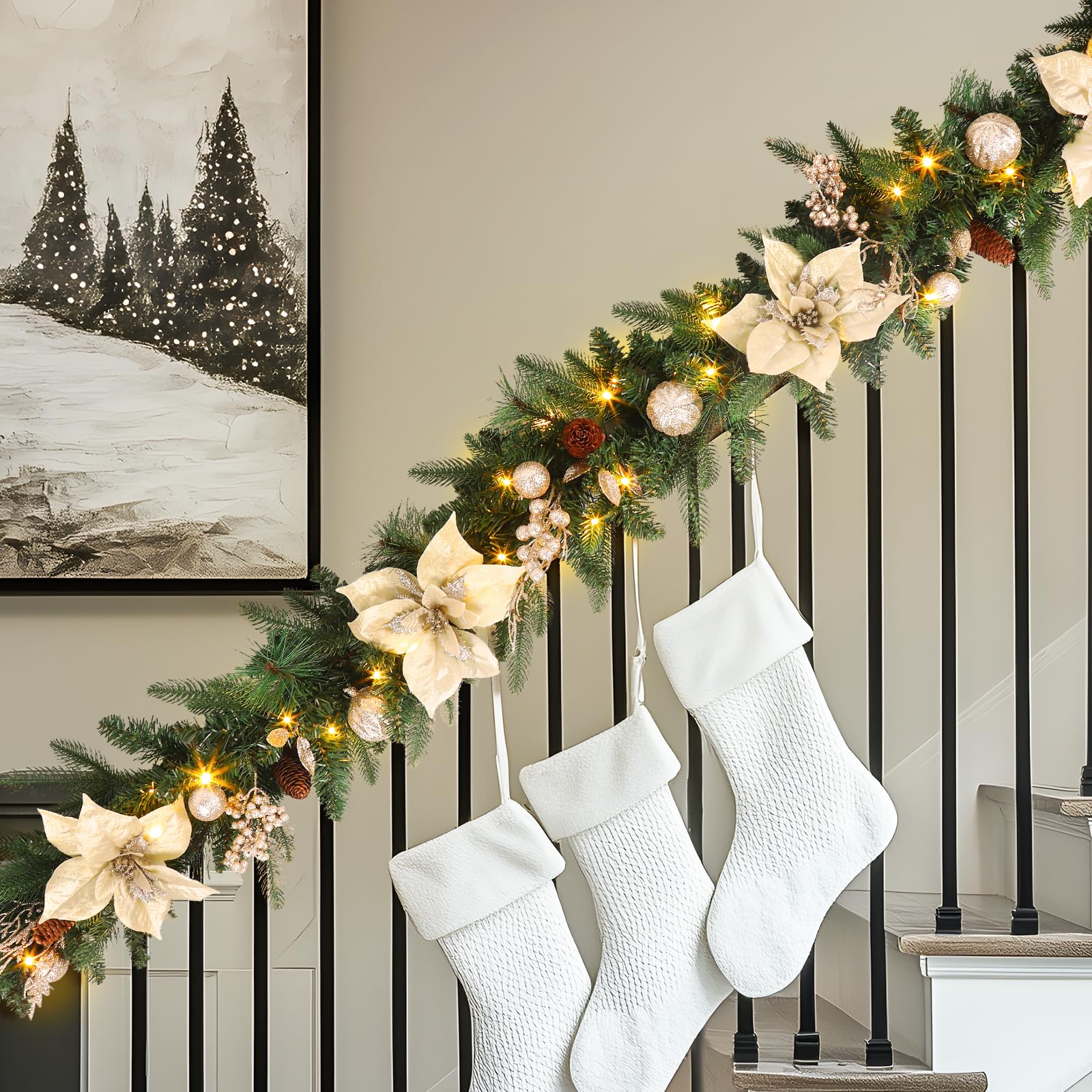 9FT Pre-Lit Christmas Garland Decoration with Multi-Color LED Lights - SHareconn